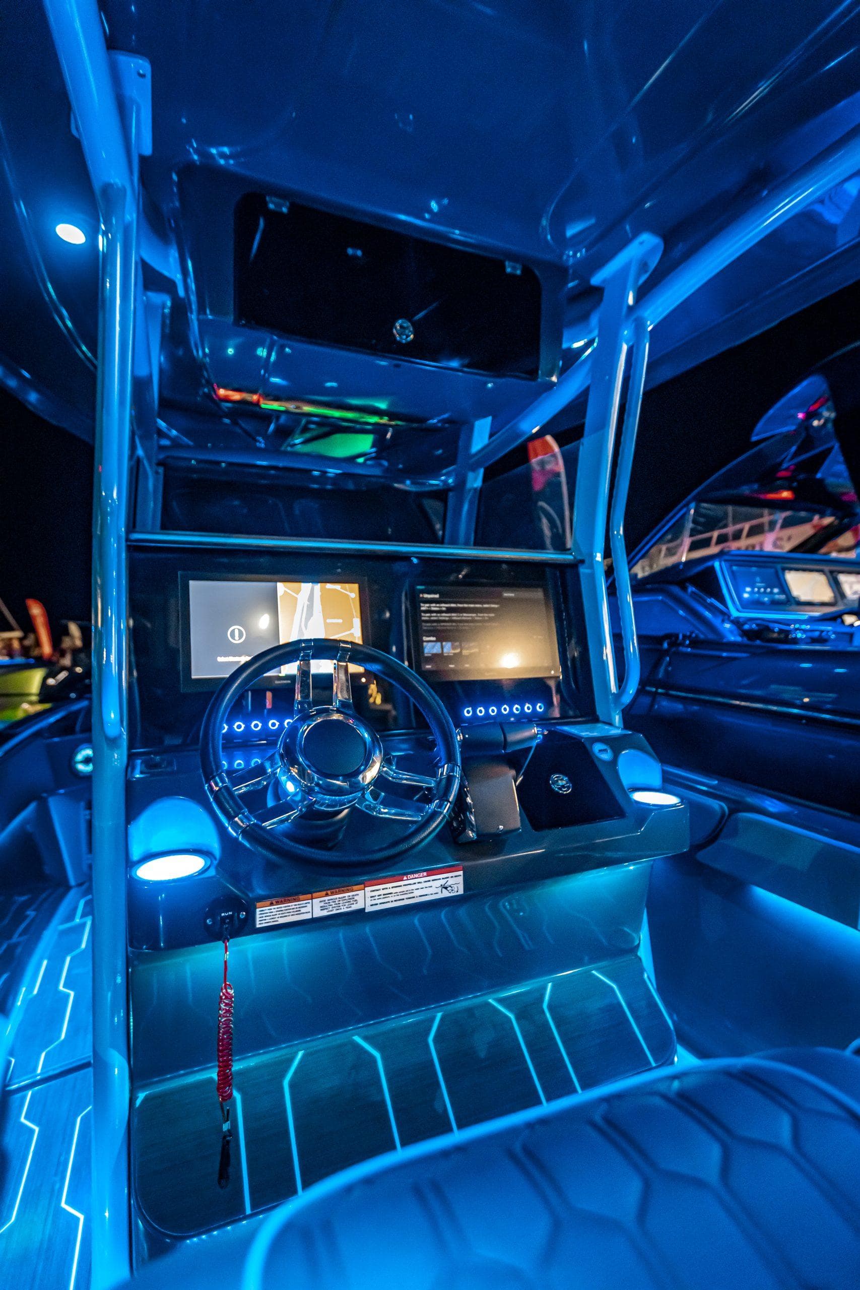 2025 Glasstream 32 LS GSX boat interior with illuminated dashboard and modern controls.