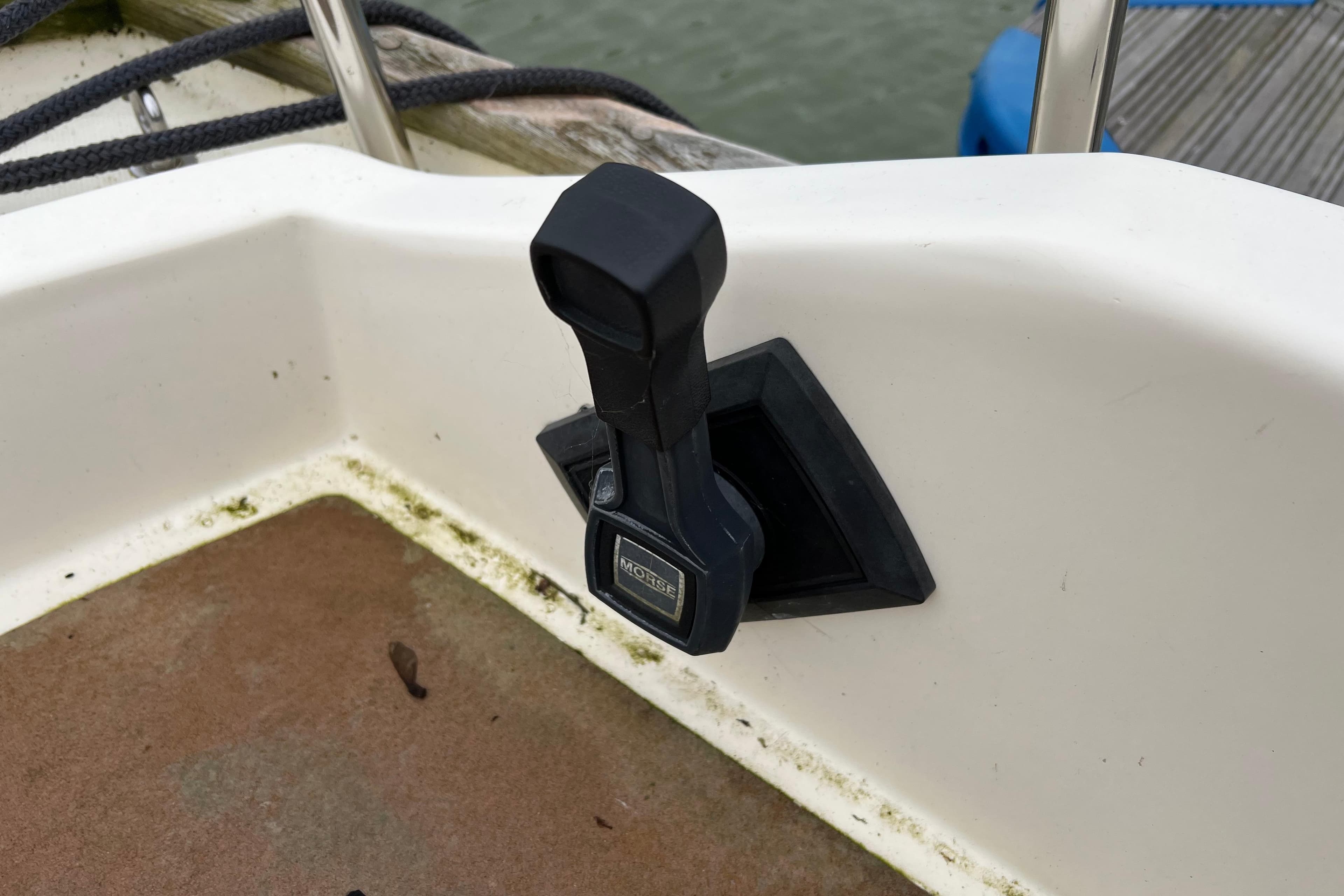 Boat throttle control on Vancouver 28, near dockside.