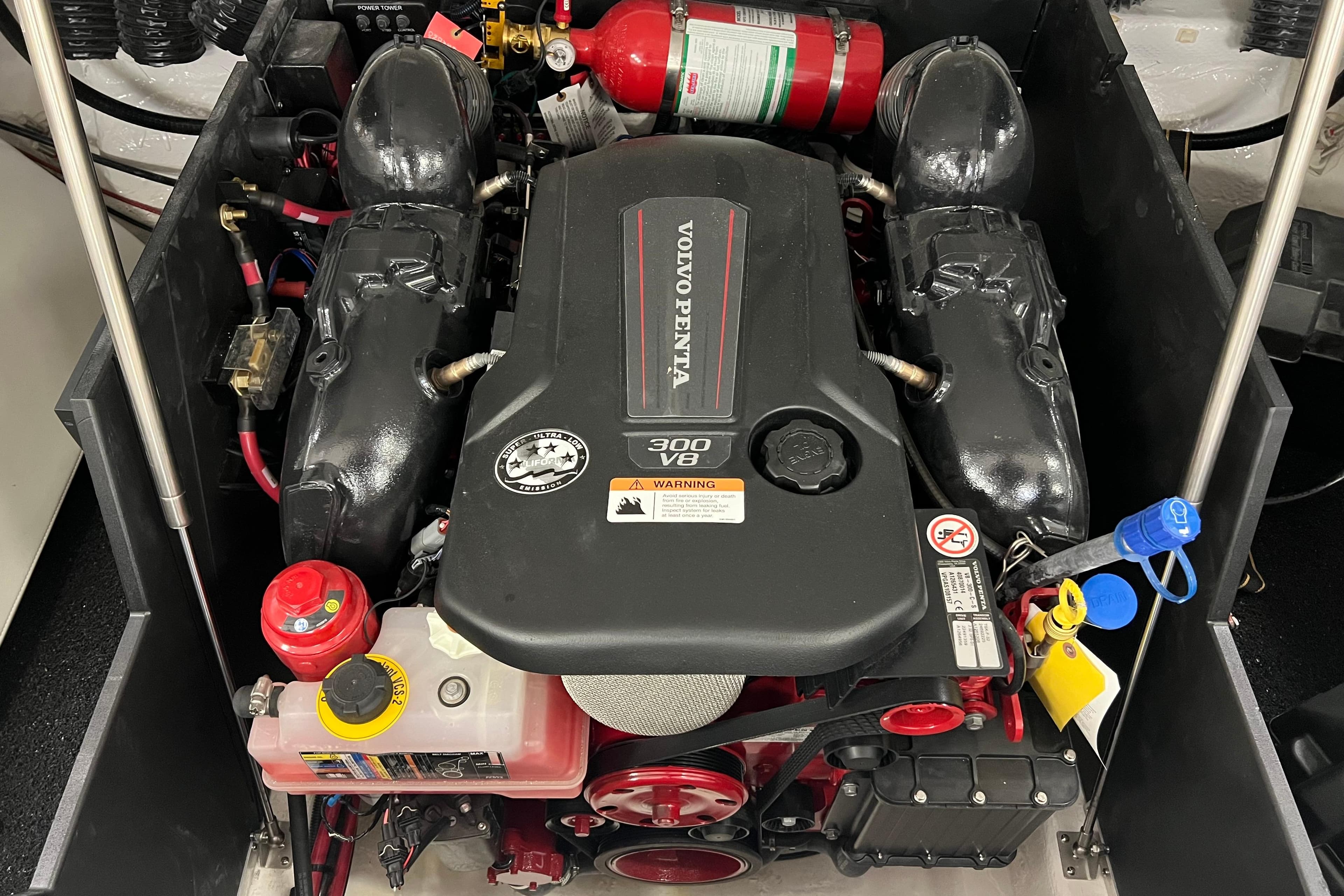 2025 Regal LS4 engine compartment featuring Volvo Penta 300 V8 engine.