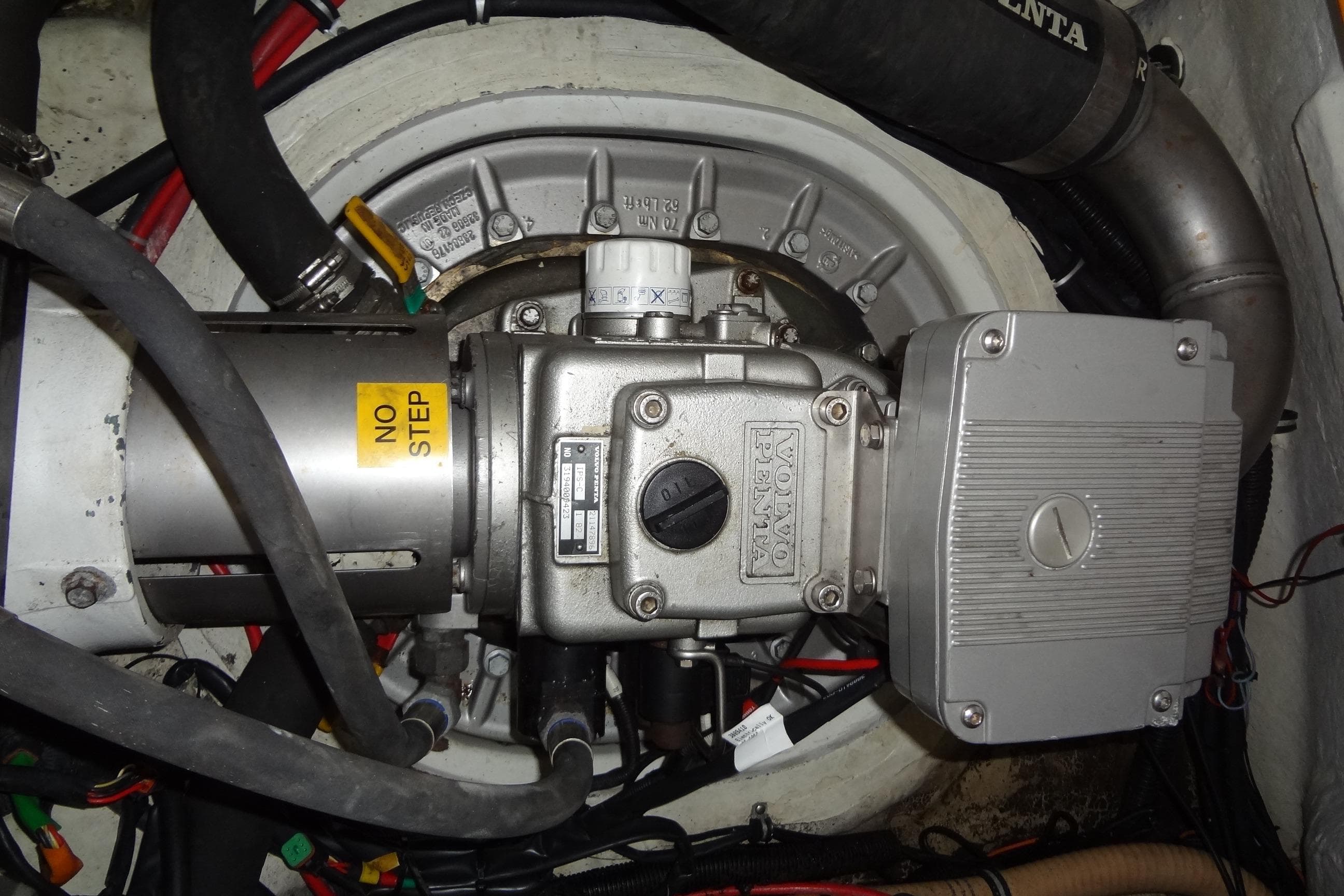 Engine compartment of a 2010 Formula 45 Yacht with Volvo Penta components.