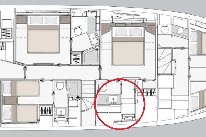 Floor plan of 2022 Azimut Magellano 25M yacht, highlighting interior layout with cabins.