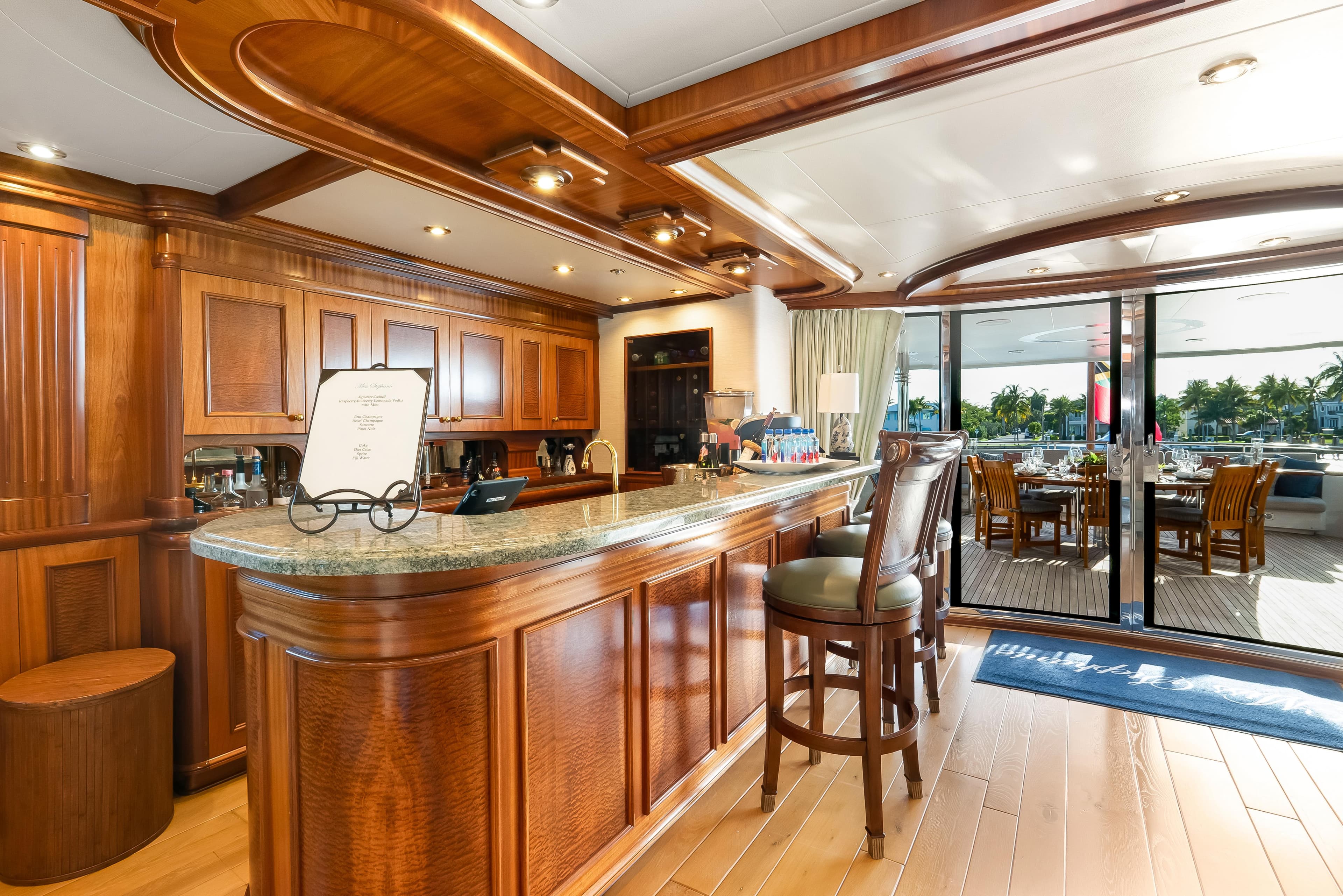 Luxurious Richmond Yachts 2004 interior with elegant wooden bar and dining area.