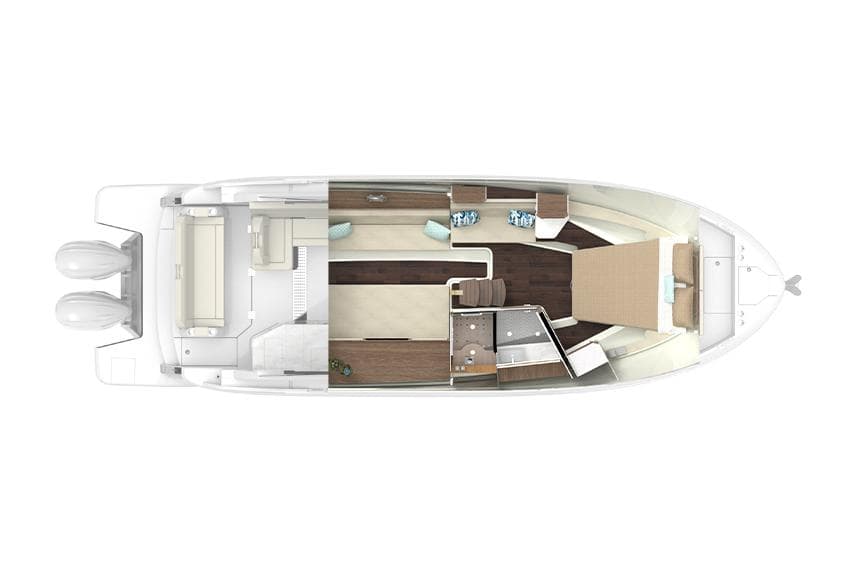 Manufacturer Provided Image: 2022 Regal 36 XO boat layout with twin outboard engines, spacious interior, and modern amenities.