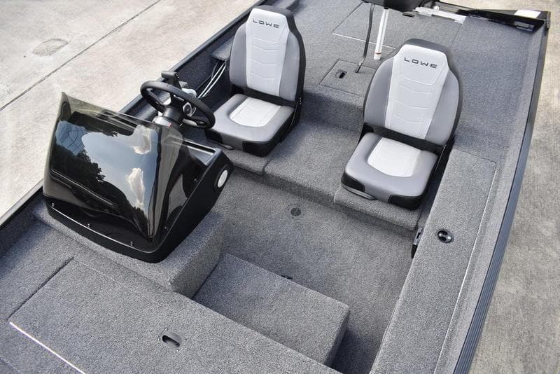 2026 Lowe Skorpion 17 boat interior with dual seats and steering console.