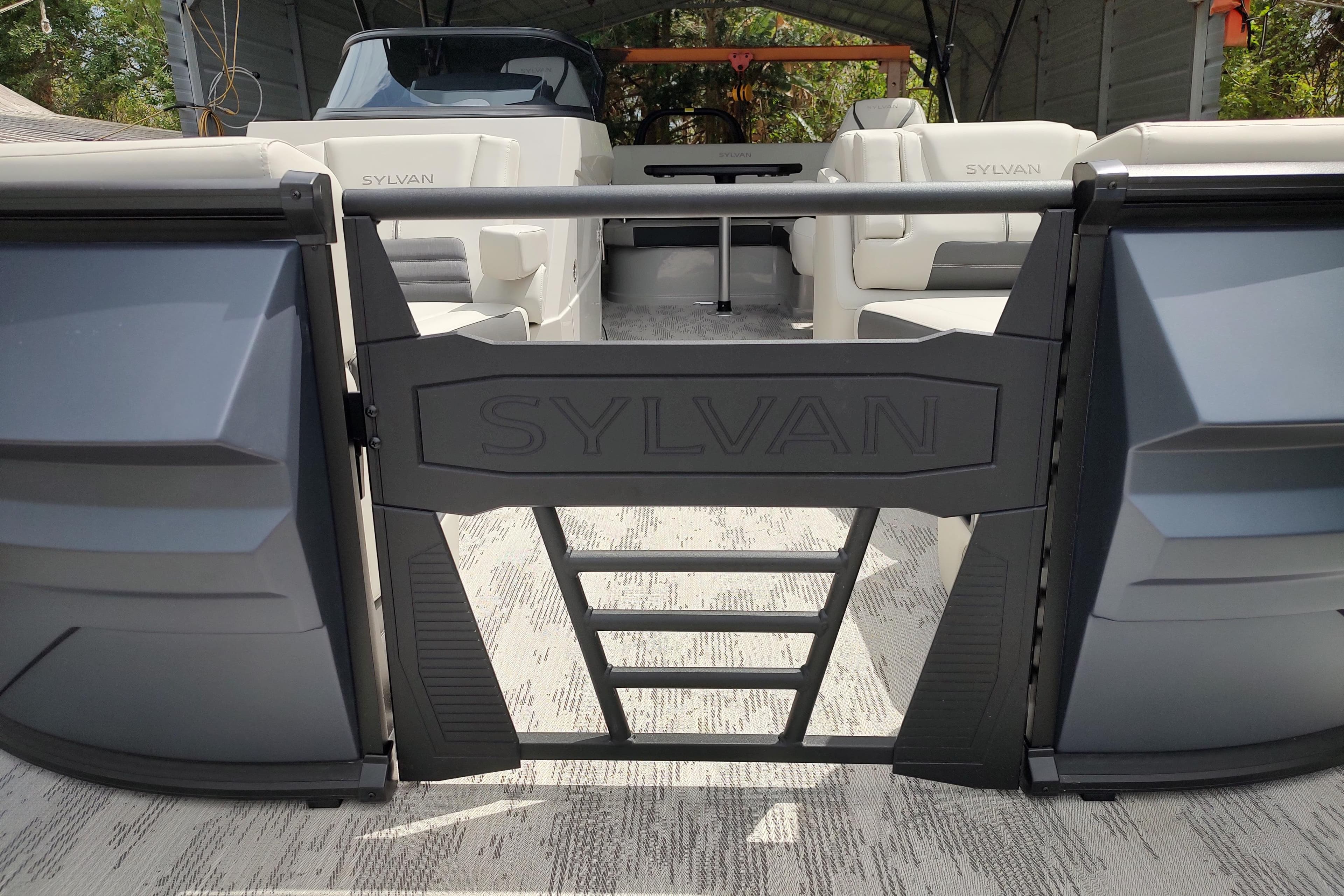 2026 Sylvan G3 CLZ DH pontoon boat interior with luxurious seating and sleek design.