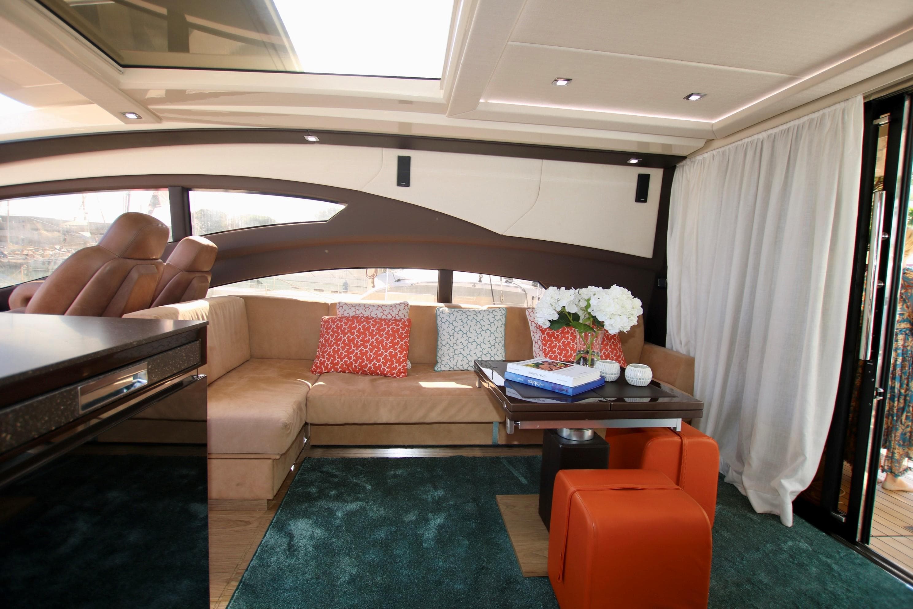 Luxurious interior of 2017 Sessa Marine C68 Cruiser with elegant seating and decor.