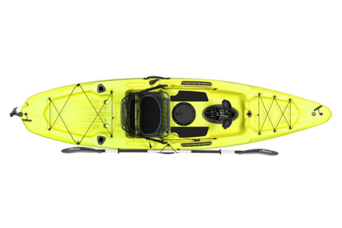 2023 Hobie Passport 12.0 kayak, top view, bright yellow.