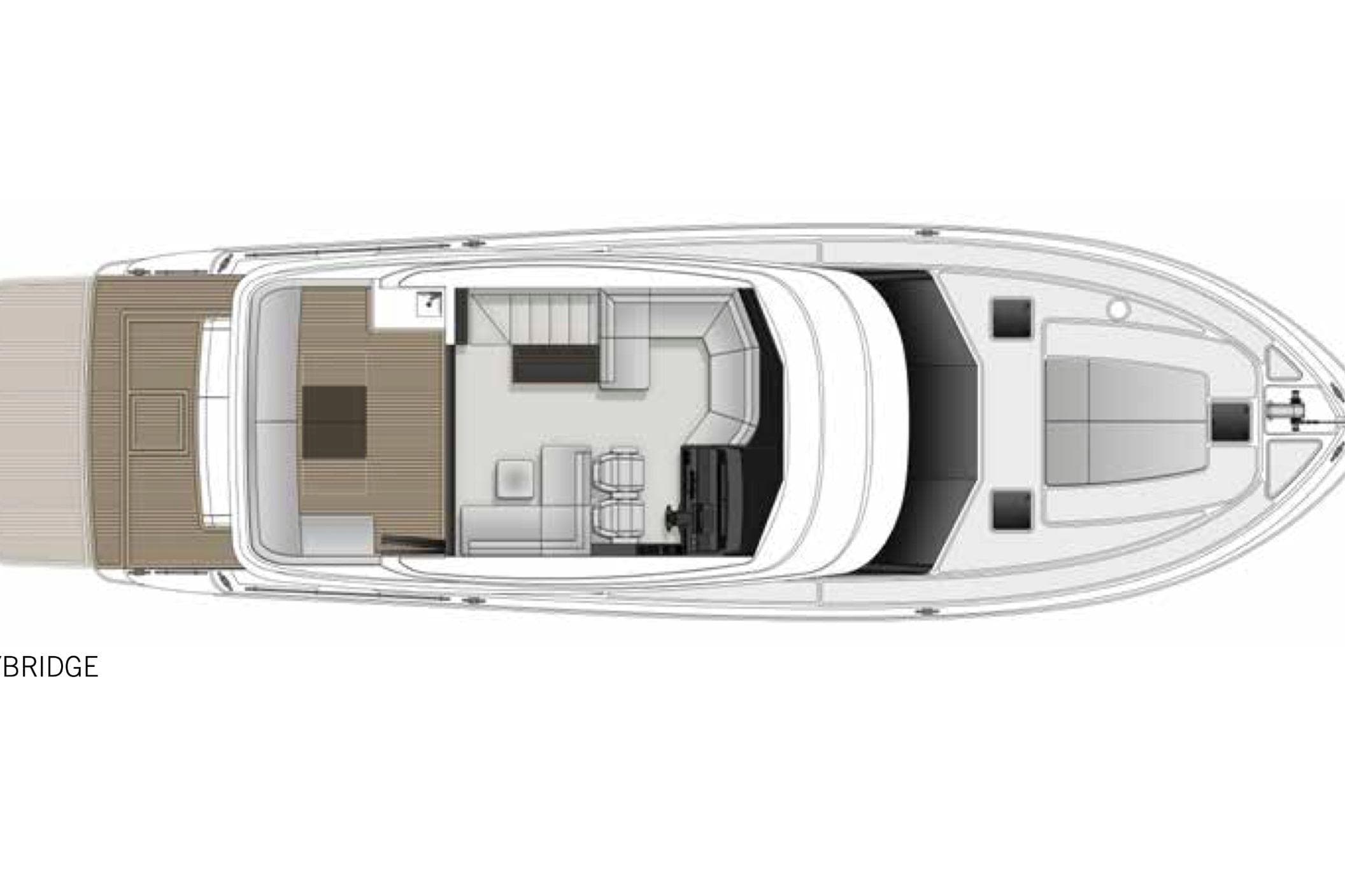 Top view of 2025 Maritimo M55 yacht bridge layout, showcasing seating and helm area.