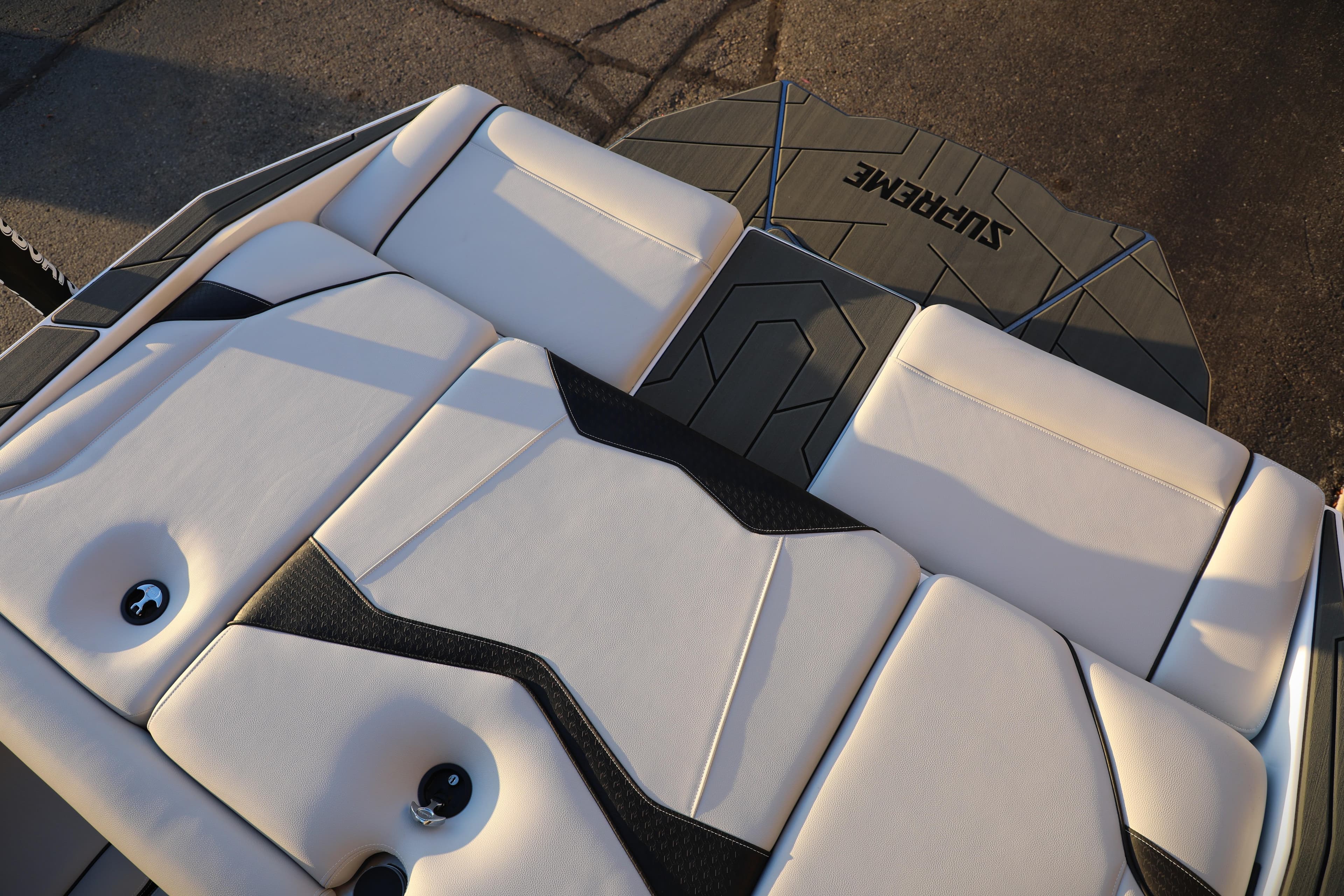 2026 Supreme S220 boat interior with sleek, modern upholstery and stylish design.