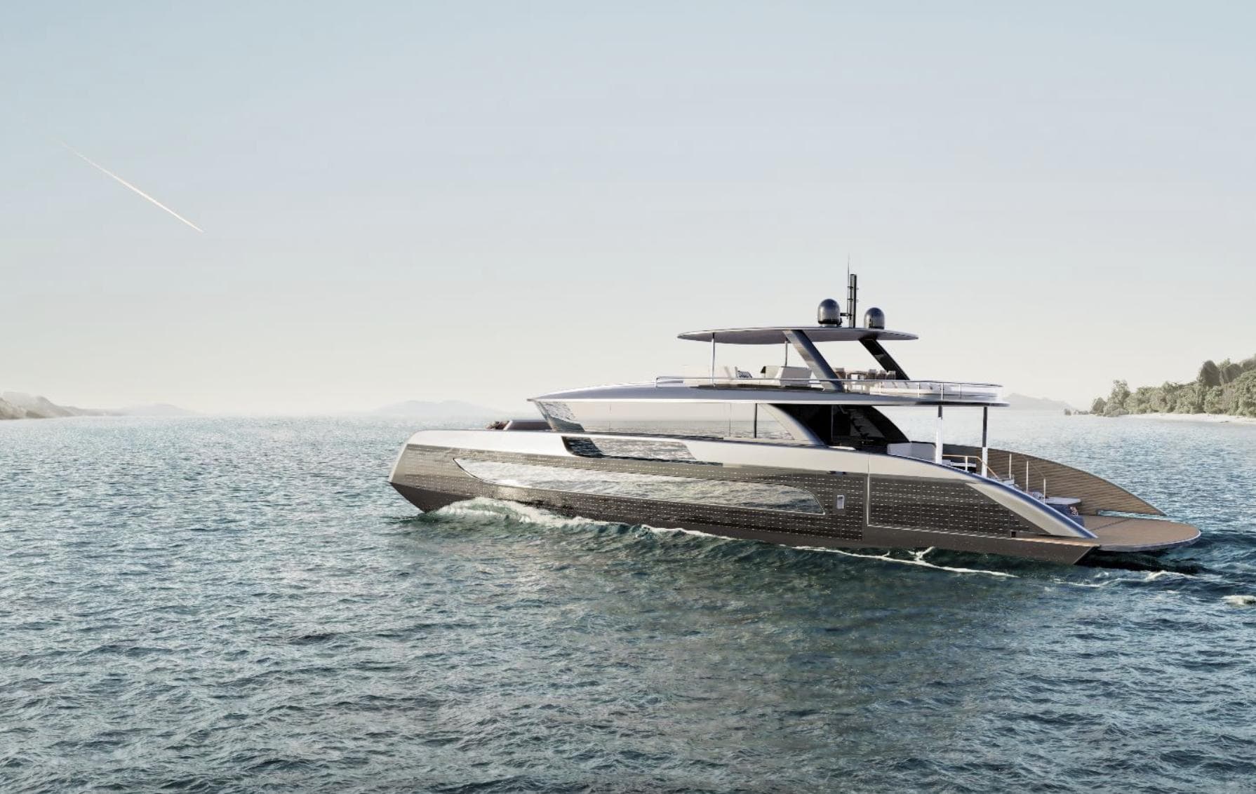 Luxury Sunreef Ultima 88 yacht cruising on open water, 2026 model.