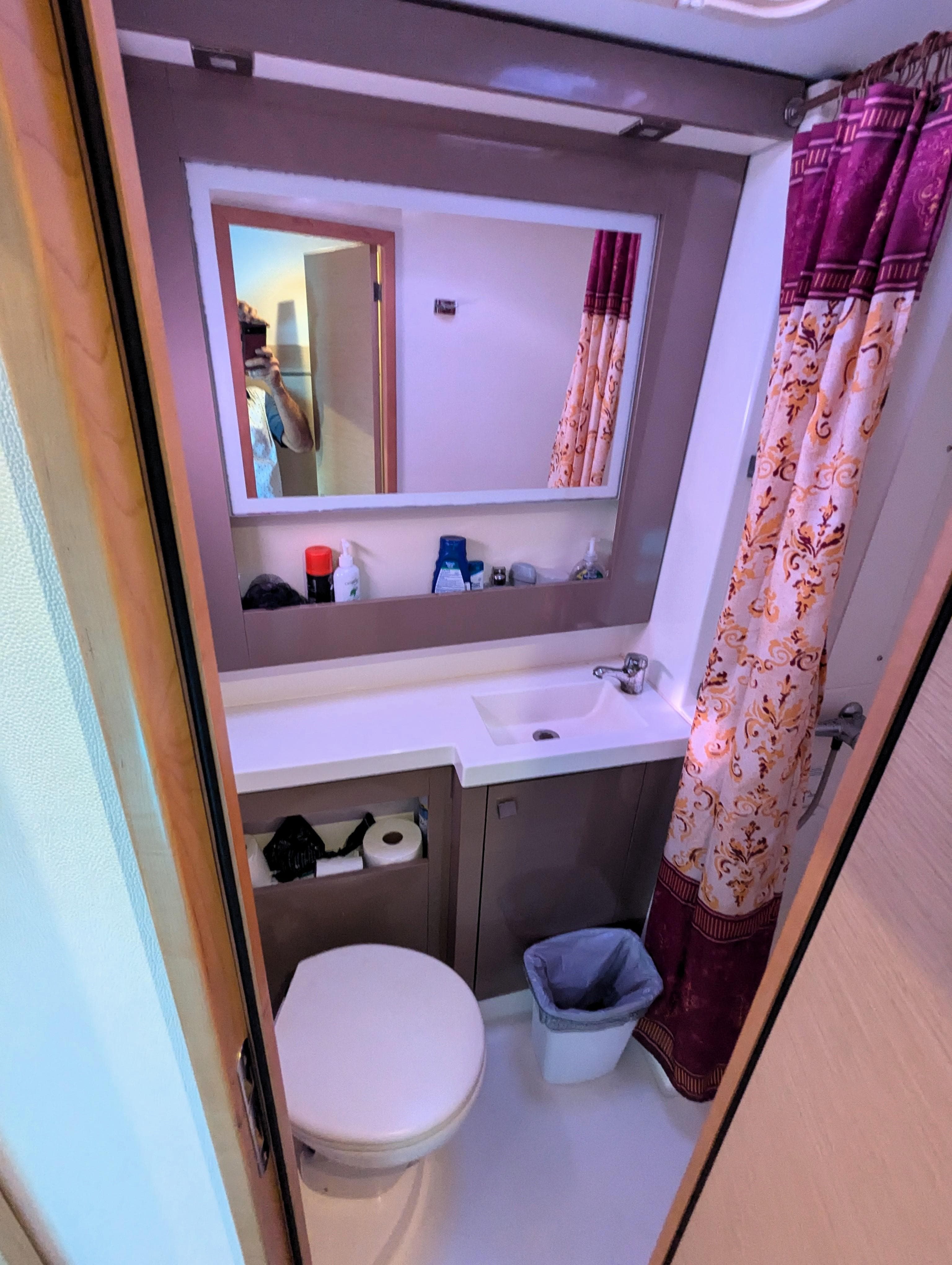 Bathroom interior of 2017 Fountaine Pajot Helia 44 Evolution yacht.