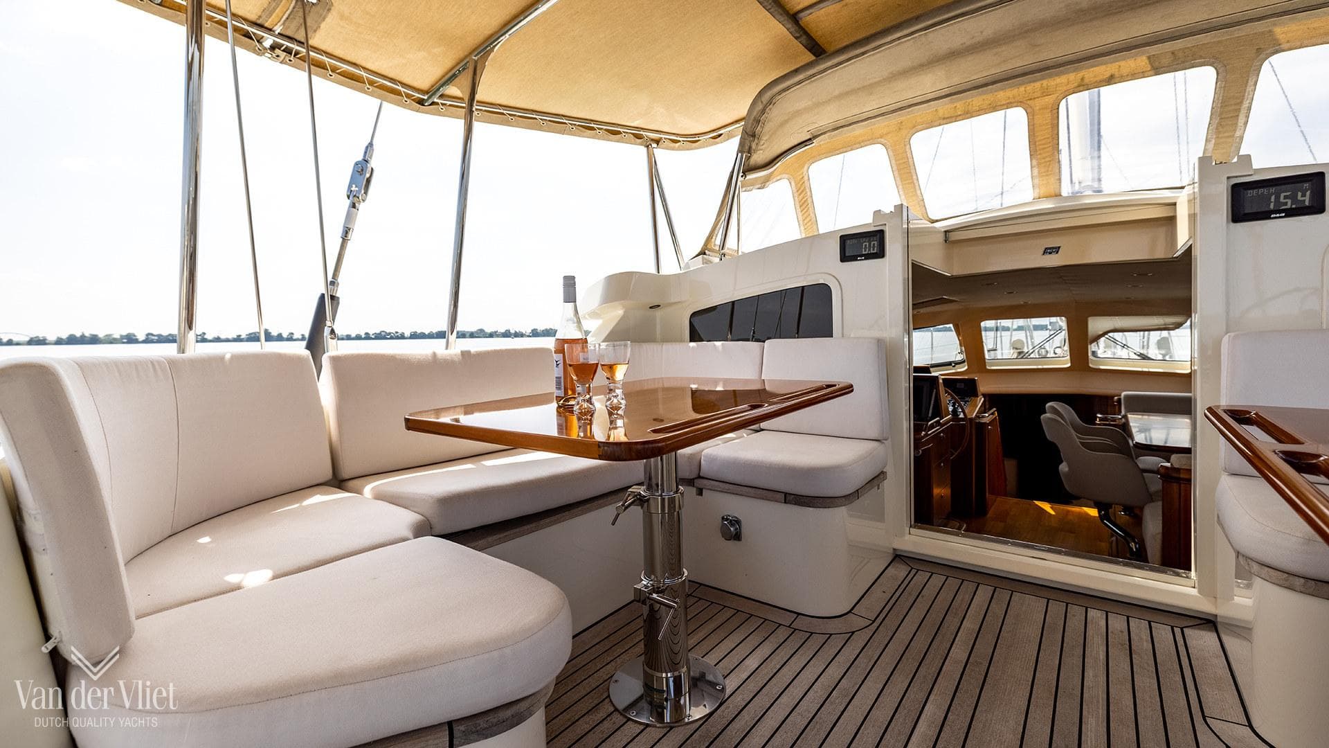 Luxurious Nordia 78 yacht interior with elegant seating and dining area, 2008 model.