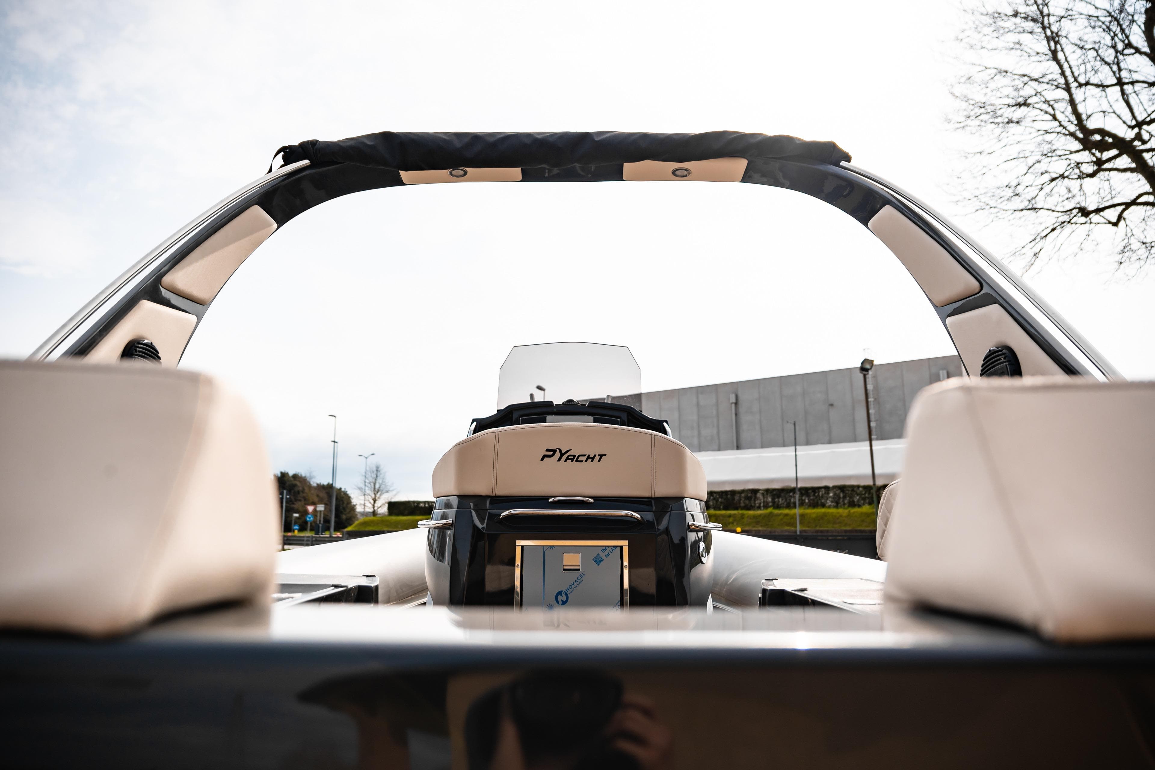 2025 Panamera Yacht PY 90, sleek design, luxury seating, modern outdoor setting.