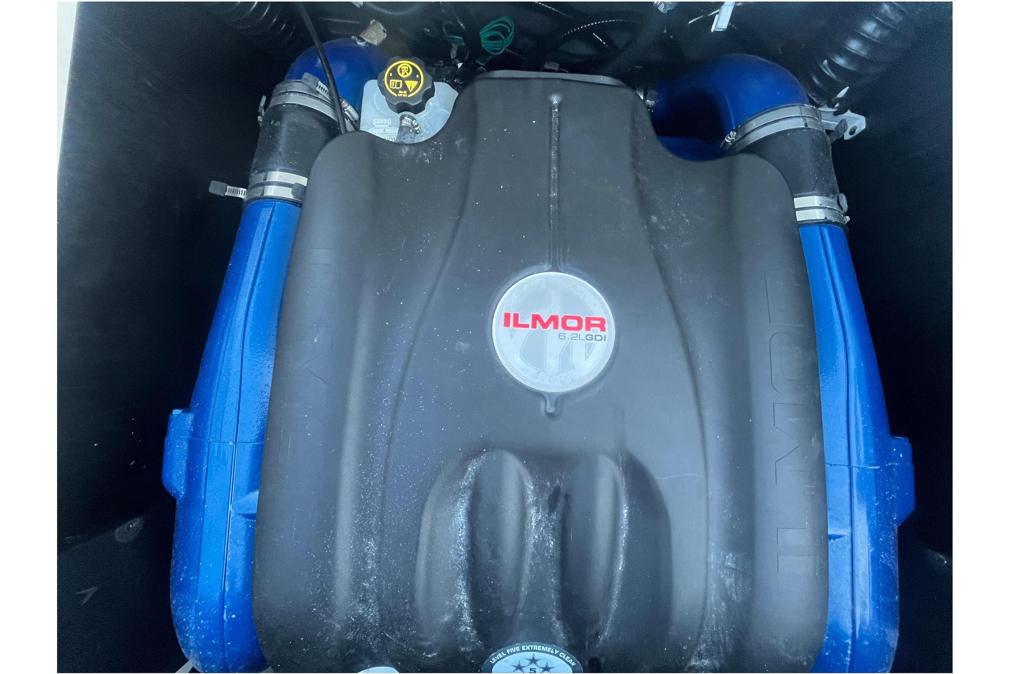 Engine of 2021 MasterCraft XT21 with Ilmor 6.2L GDI cover.