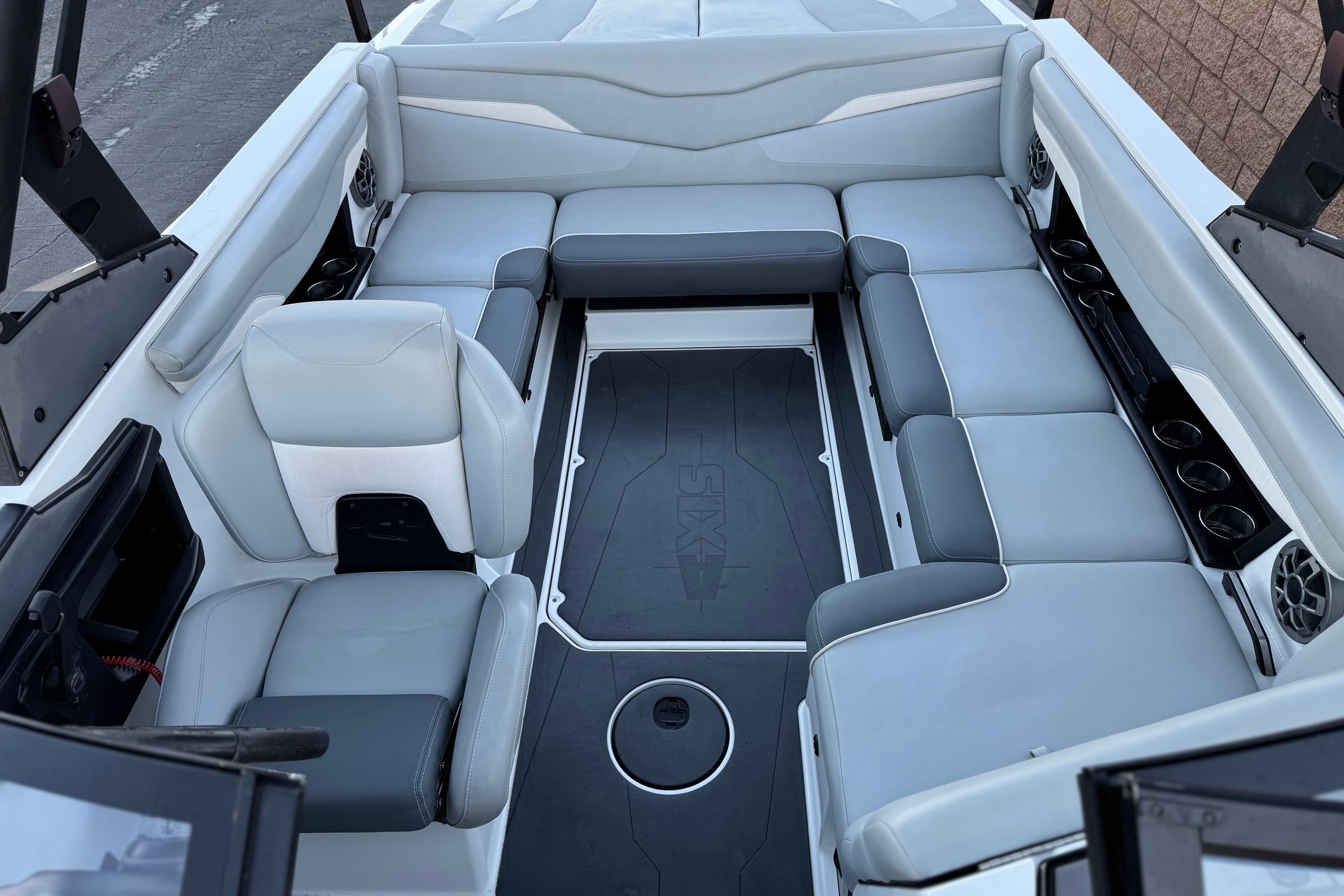 2023 Axis T220 boat interior with spacious seating and modern design.