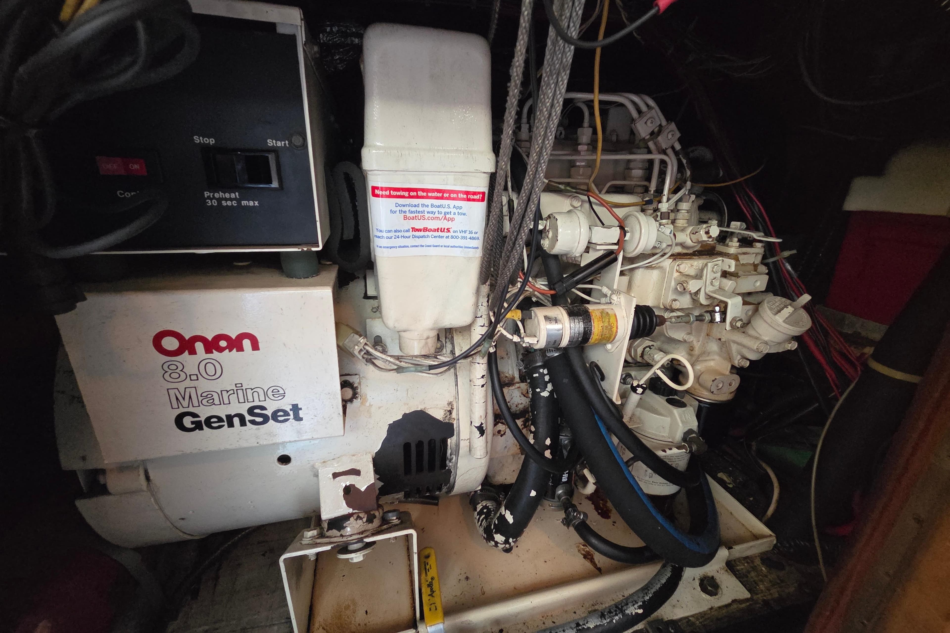 Onan 8.0 Marine GenSet in 1991 Hunter Passage 42 sailboat engine compartment.