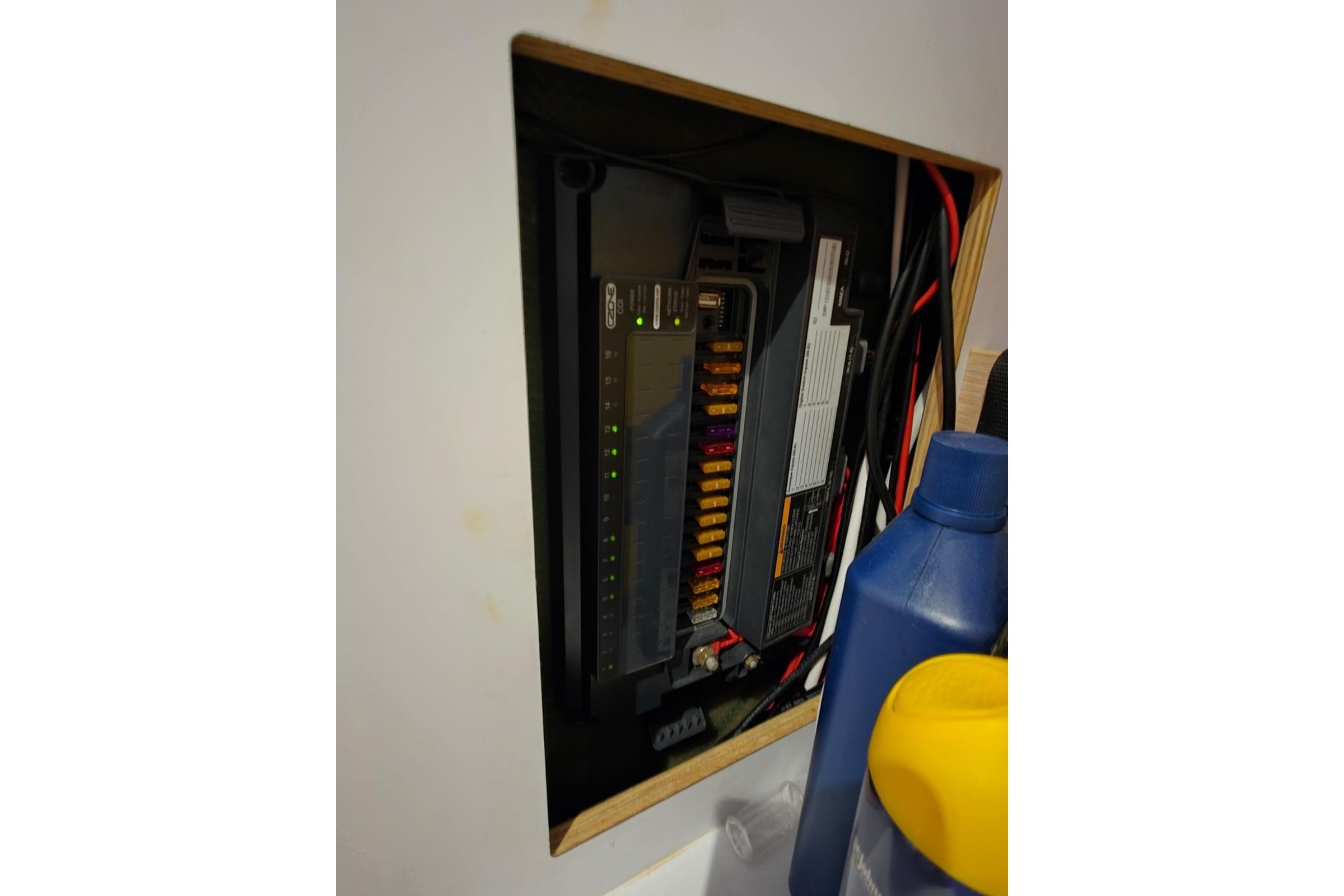 Electrical panel with fuses and wiring inside a Bali 4.5 model, 2016.