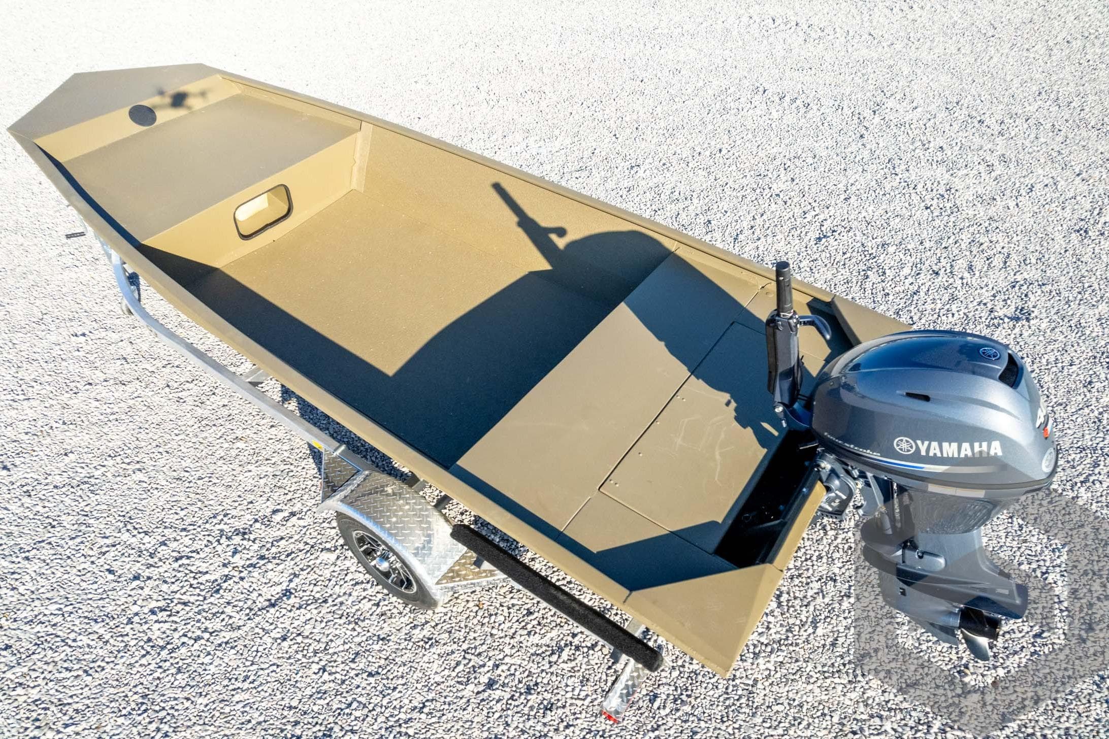 2026 G3 1652 VBW boat with Yamaha outboard motor on a trailer.