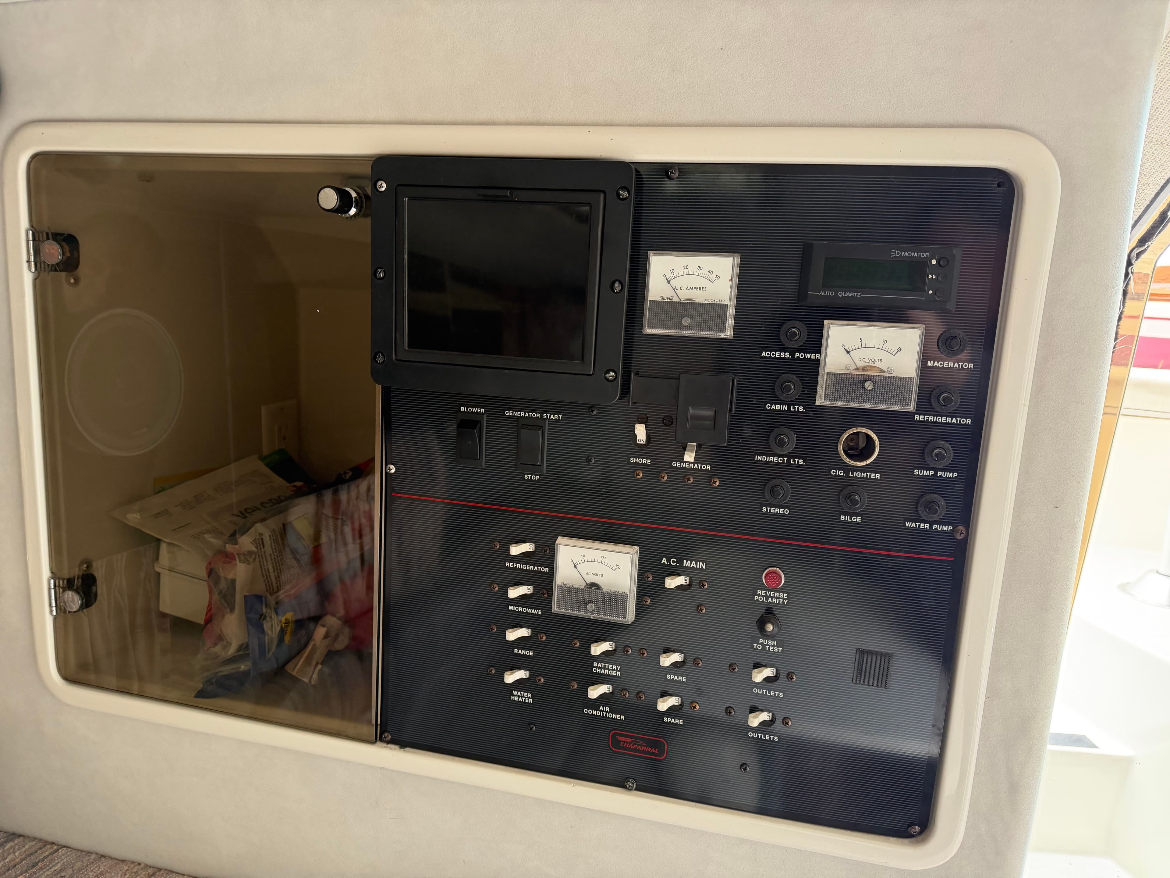 Dashboard of a 1990 Chaparral Signature 30 boat.