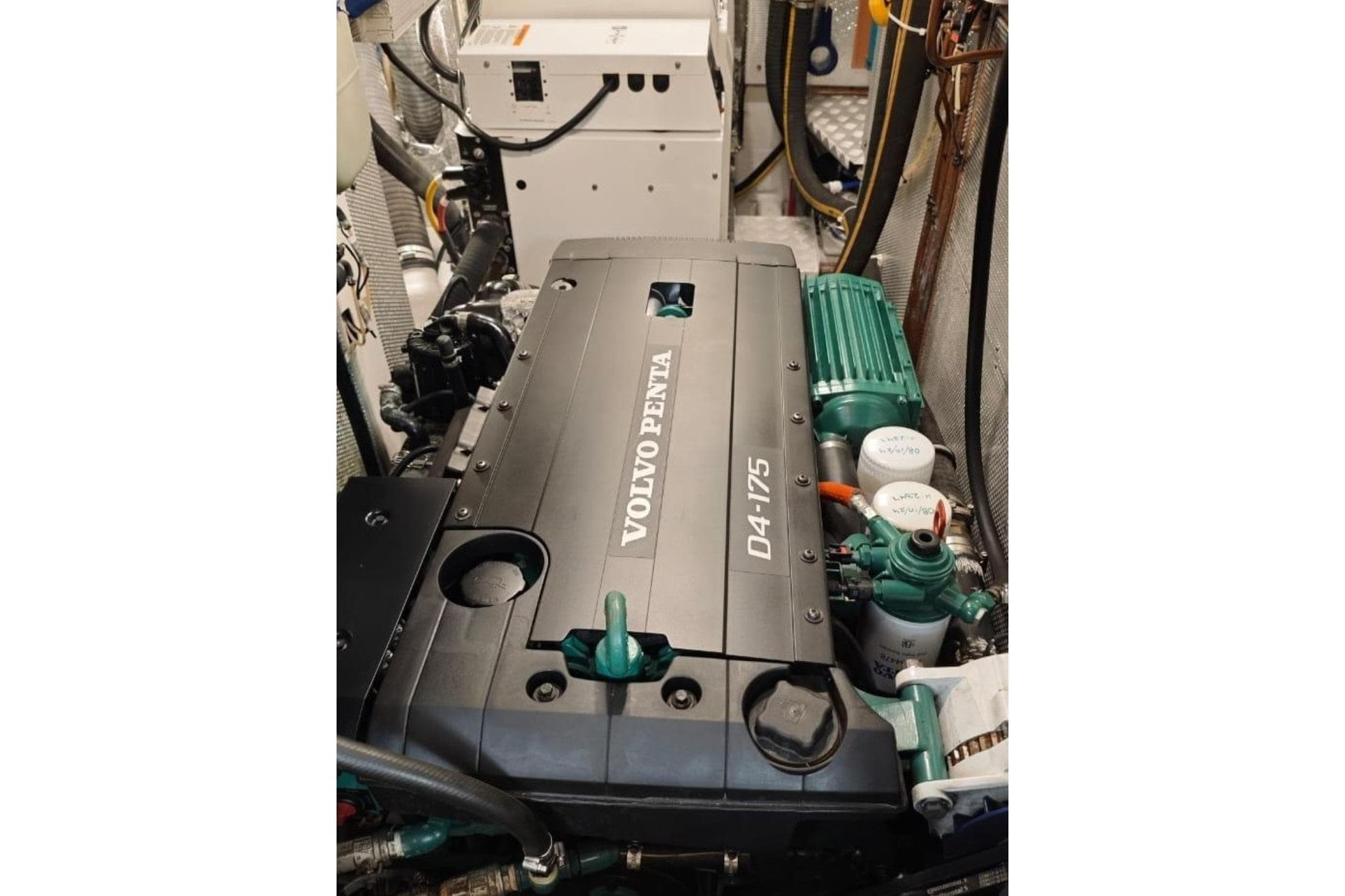 Engine room of 2020 Hallberg-Rassy 57 with Volvo Penta D4-175 engine.