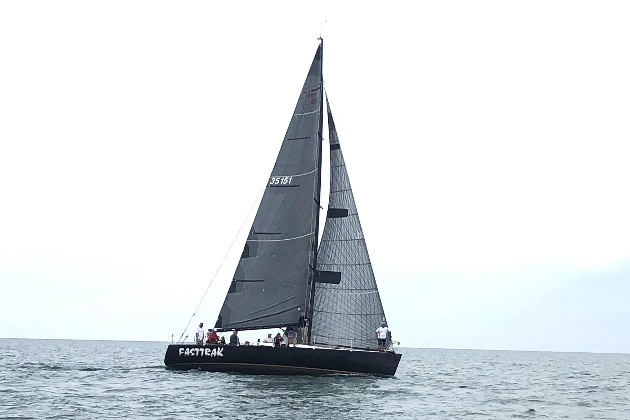 Sailing yacht "Fastrak," Nelson Marek 43, 1993 model, on open water.