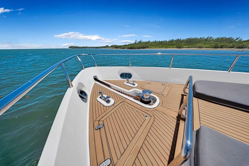Luxurious Aicon 75 yacht deck with ocean view, 2008 model.