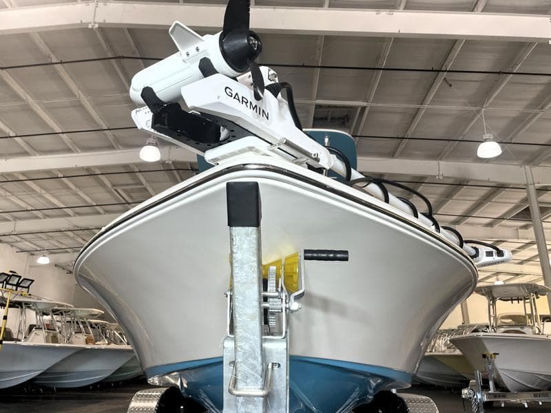 2025 Key West 210 Bay Reef boat with Garmin equipment in a showroom.