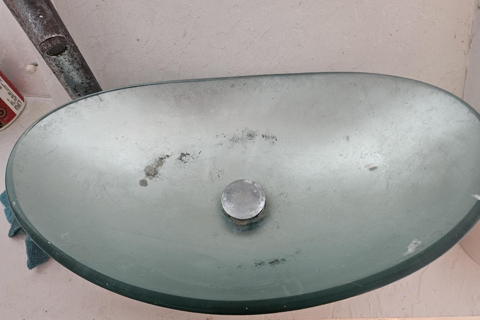 Oval glass sink on a 1977 Chris-Craft 52 Constellation yacht.