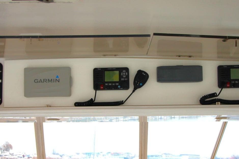Control panel of a 1999 Ocean Yachts 60 Super Sport with Garmin equipment.