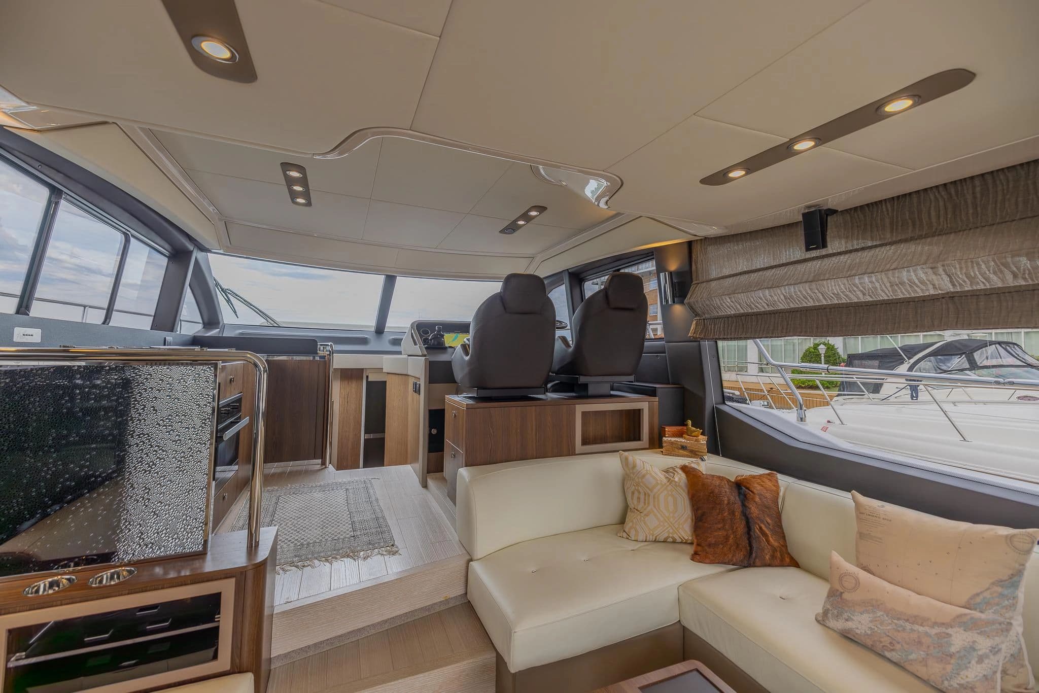 Interior of a luxurious 2018 Azimut 50 yacht.