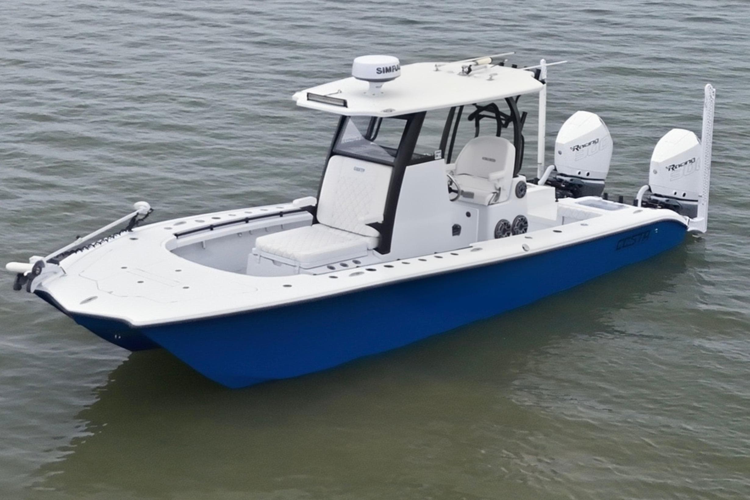 2023 Costa Custom Boats 264 HC, blue and white, on calm water.