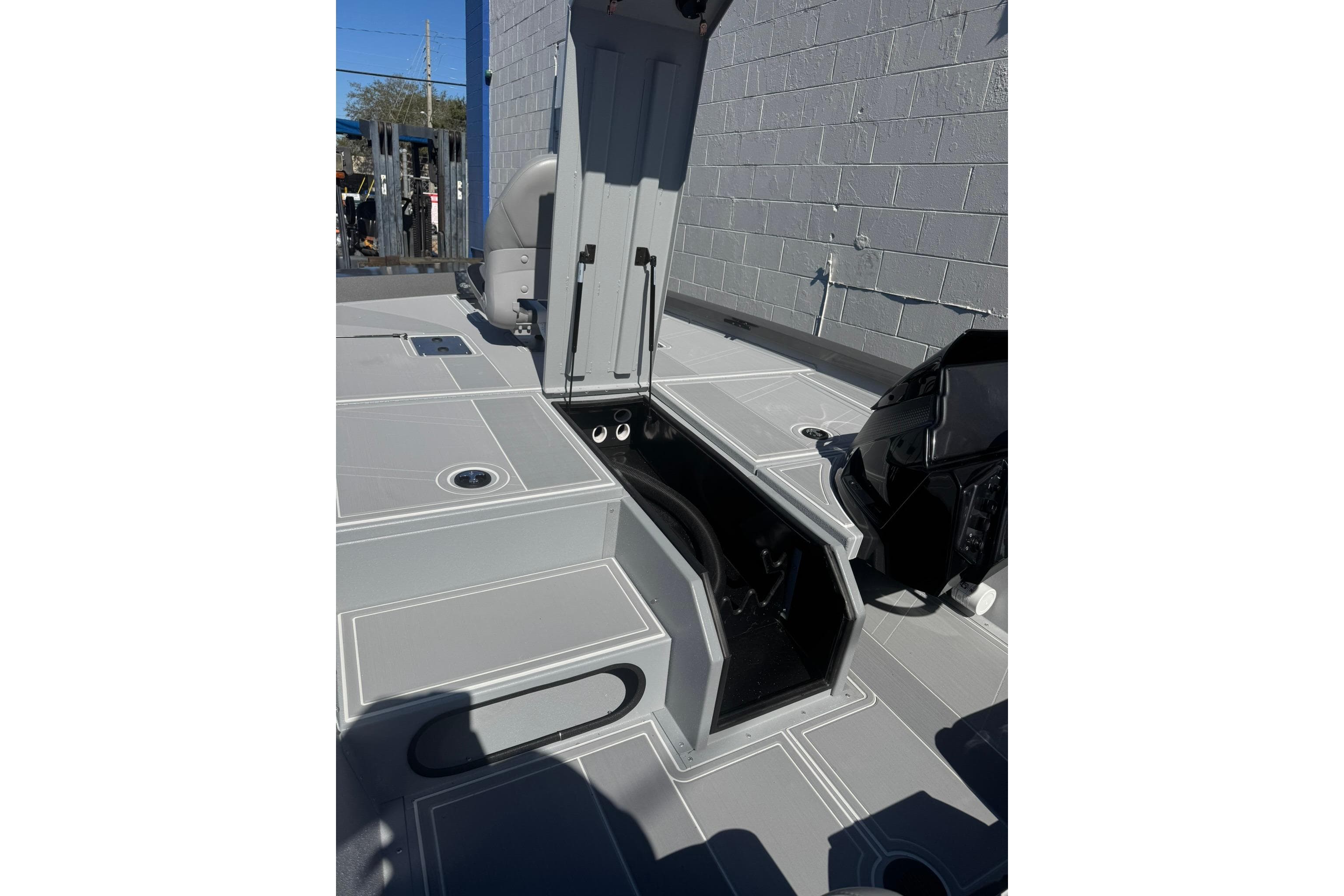 2026 G3 Sportsman 1810 SE boat interior with open storage compartment.