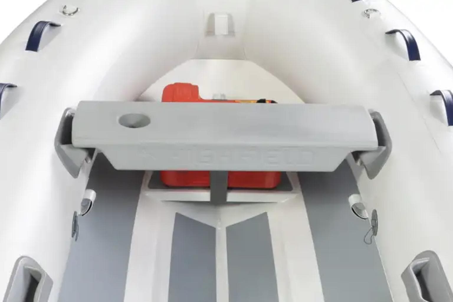 2025 Highfield UltraLite 290SS inflatable boat interior with seating and storage.