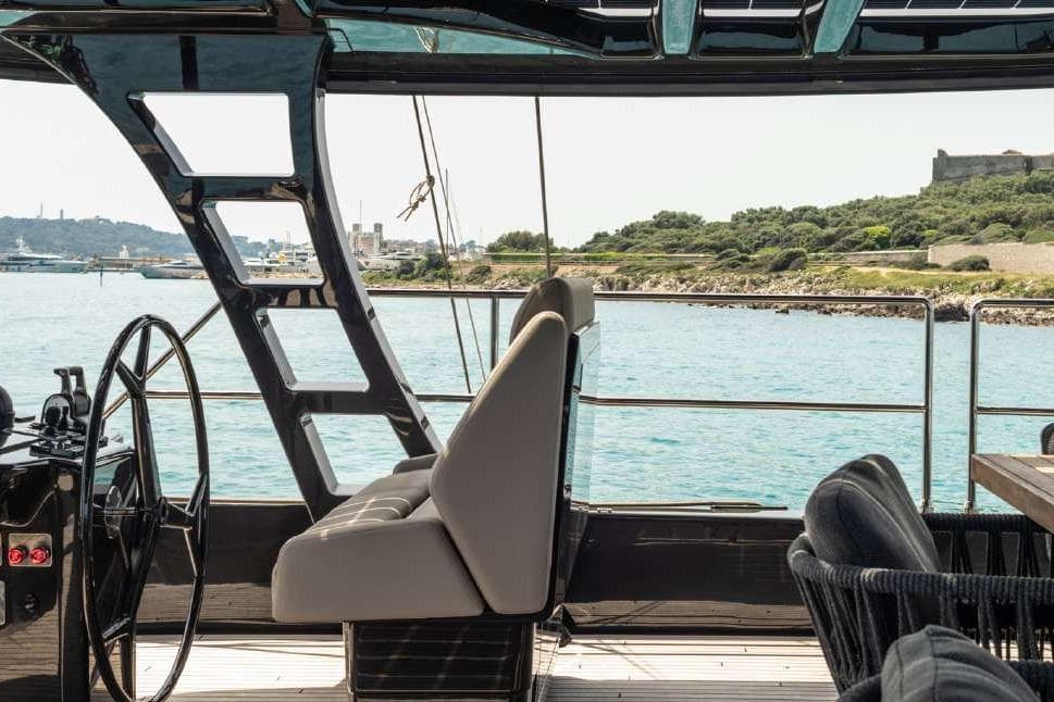 2024 Sunreef 60 Eco Sailing yacht interior with scenic ocean view.