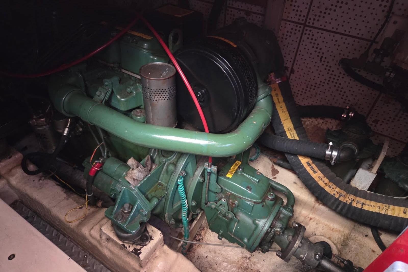 Engine of 1988 Novamarine 36 Heritage East Trawler in boat's engine room.