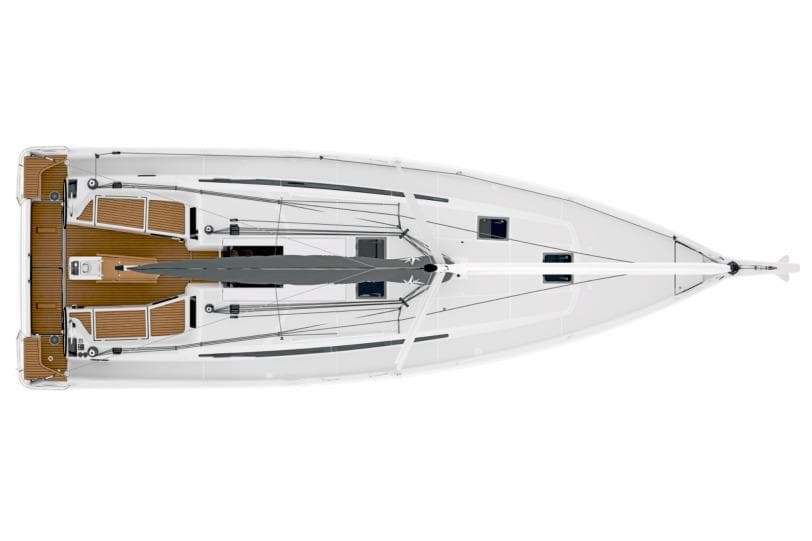 Manufacturer Provided Image: Top view of 2025 Jeanneau Sun Odyssey 415 sailboat, showcasing deck layout and design.