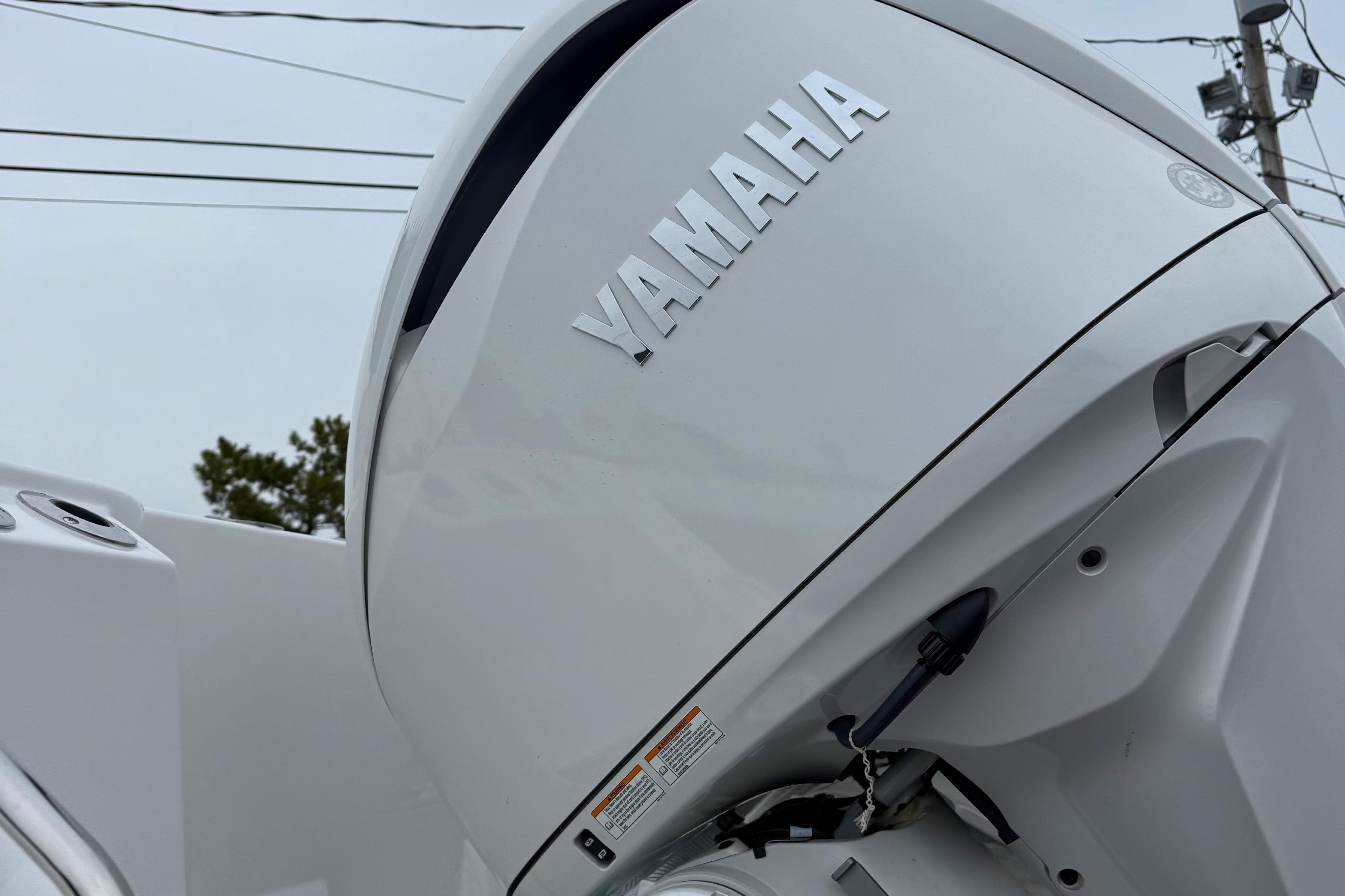 Close-up of Yamaha outboard motor on 2026 Tidewater 282 CC Adventure boat.