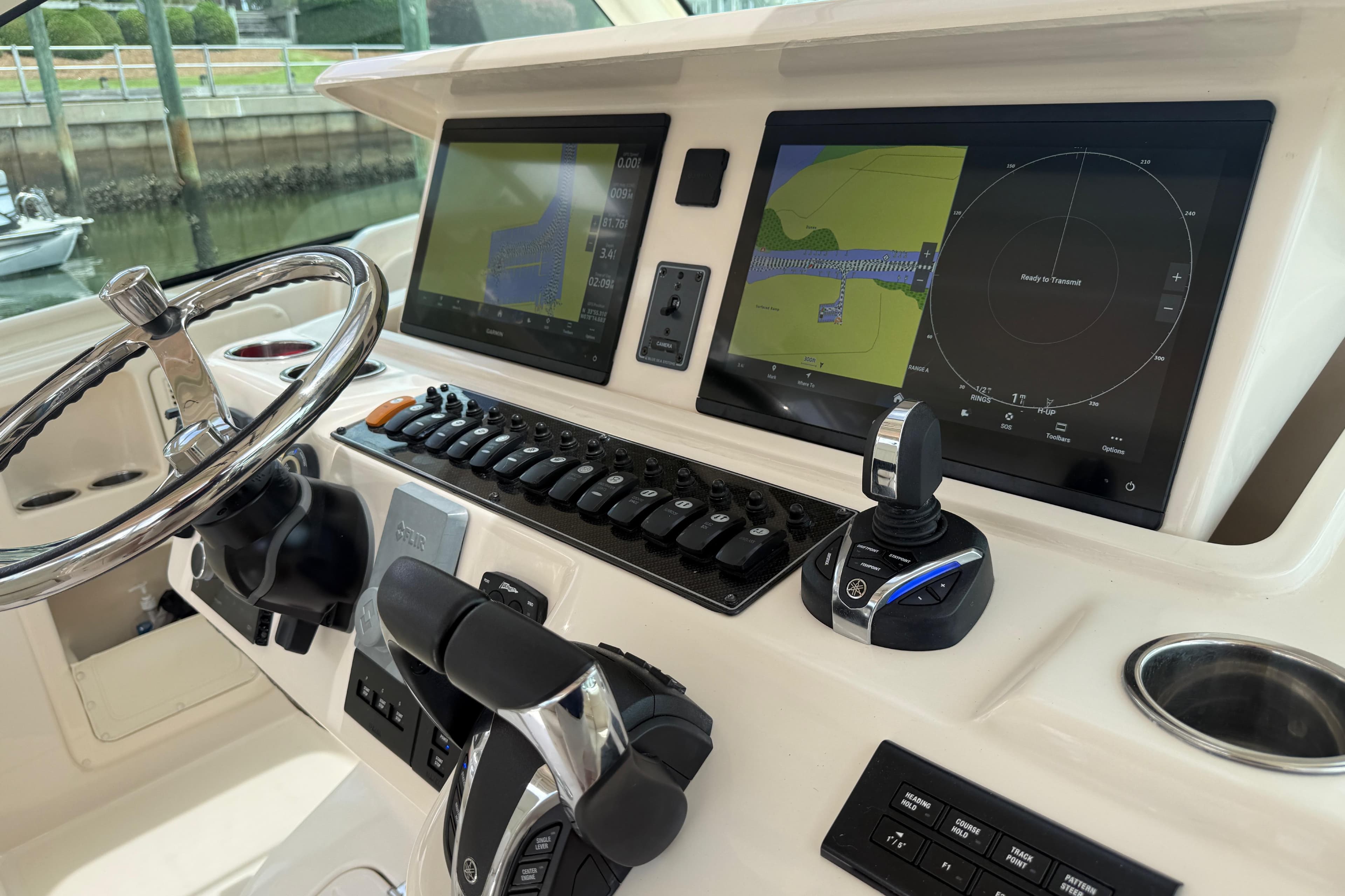 2021 Grady-White Express 370 helm with advanced navigation displays and controls.