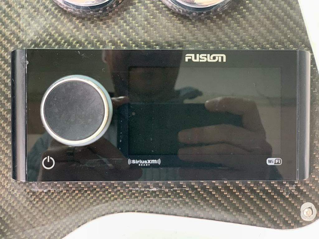 Fusion audio system on carbon fiber panel, SACS Strider 10, 2018 model.