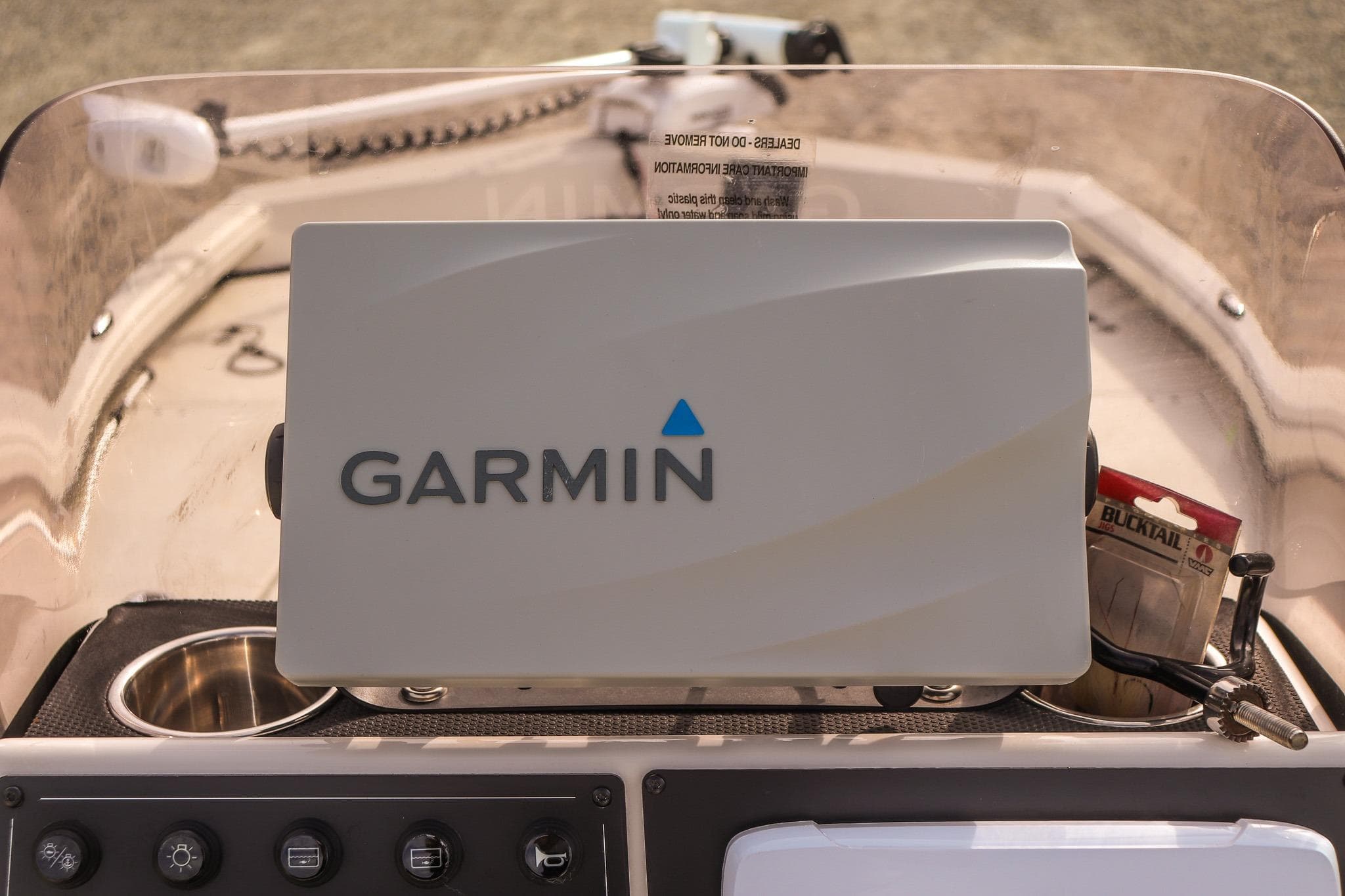 Garmin device on 2022 Ranger RB200 boat dashboard, featuring control panel and accessories.