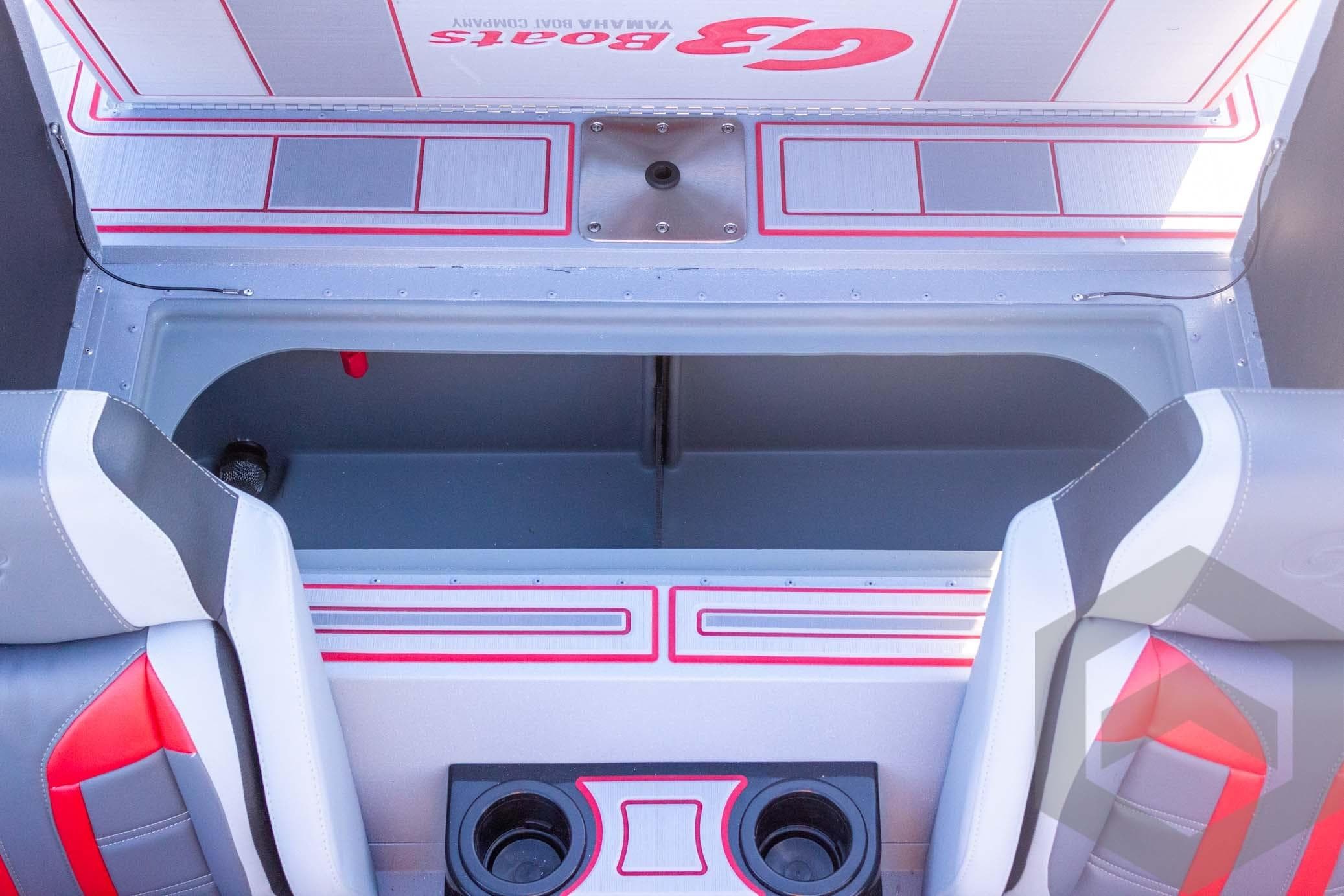 2026 G3 Sportsman 1710 SE boat interior with storage compartment and seating.