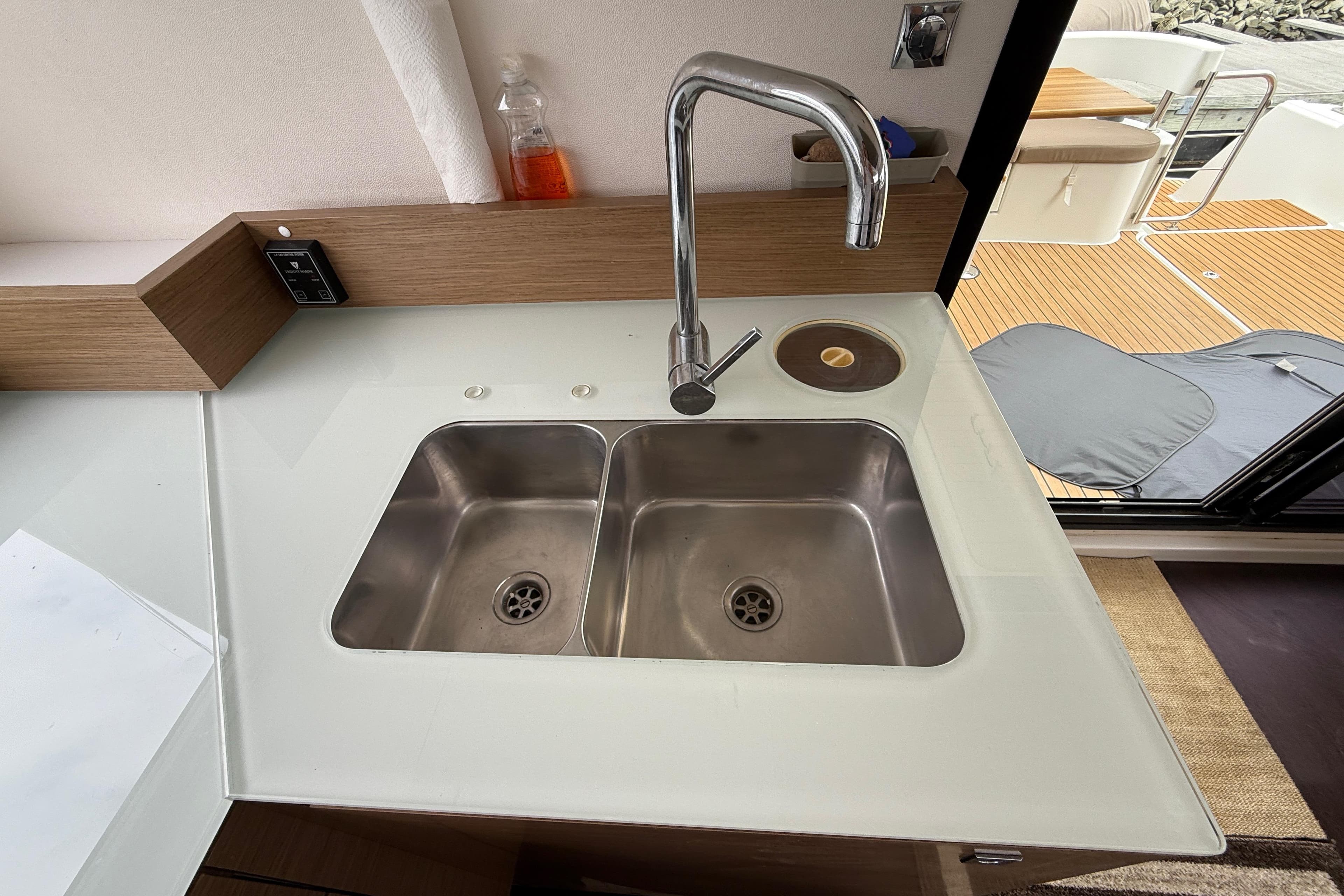 Kitchen sink area on 2015 Fountaine Pajot Summerland 40 LC yacht.
