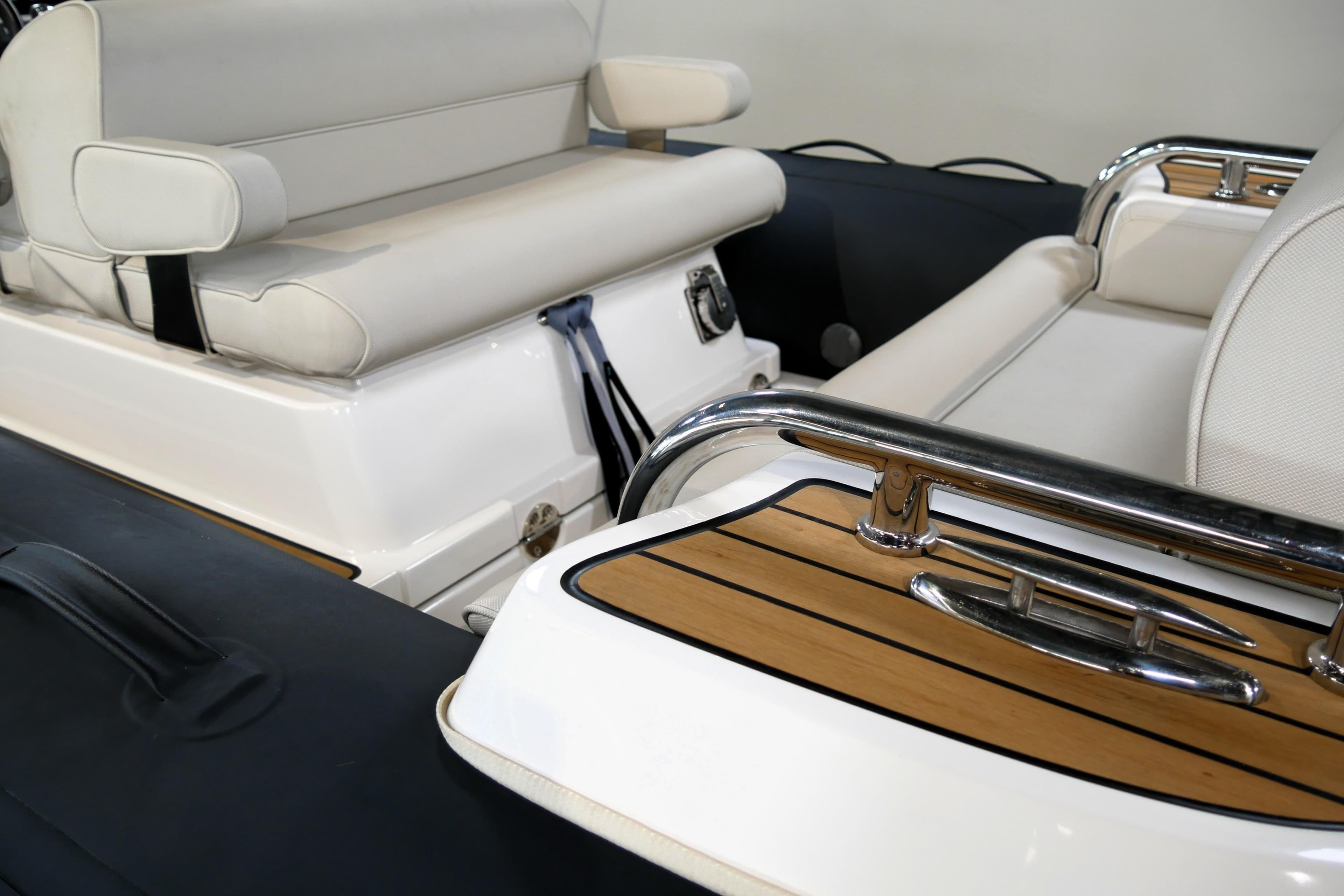 2017 Williams Jet Tenders Dieseljet 445 interior with cushioned seating and sleek design.