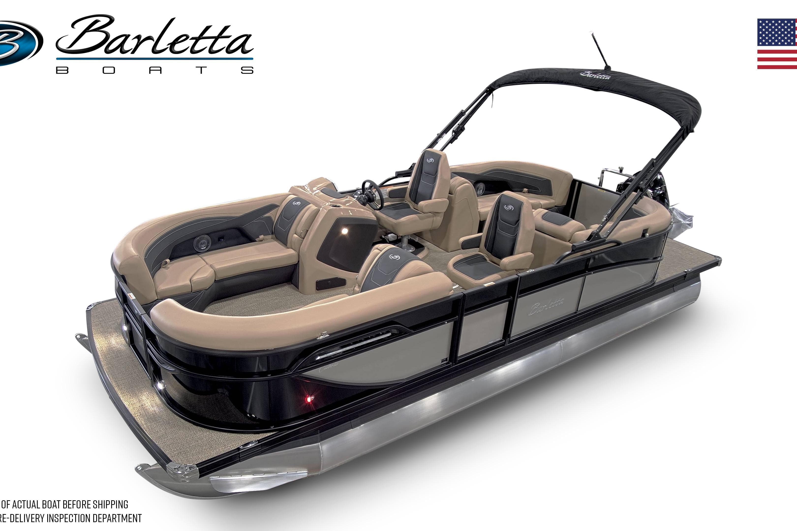 2025 Barletta Cabrio 22QC pontoon boat with luxurious seating and sleek design.