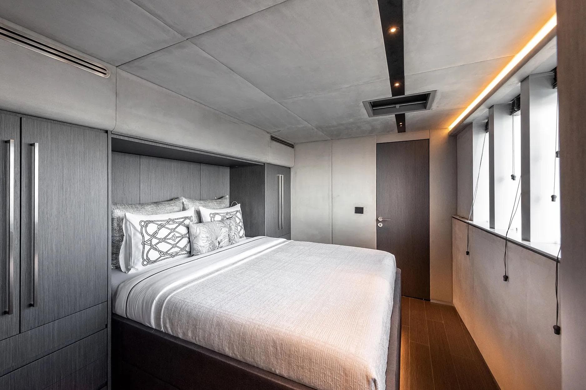 Luxurious bedroom interior on 2024 VisionF VisionF 82 yacht, featuring modern design and elegant decor.
