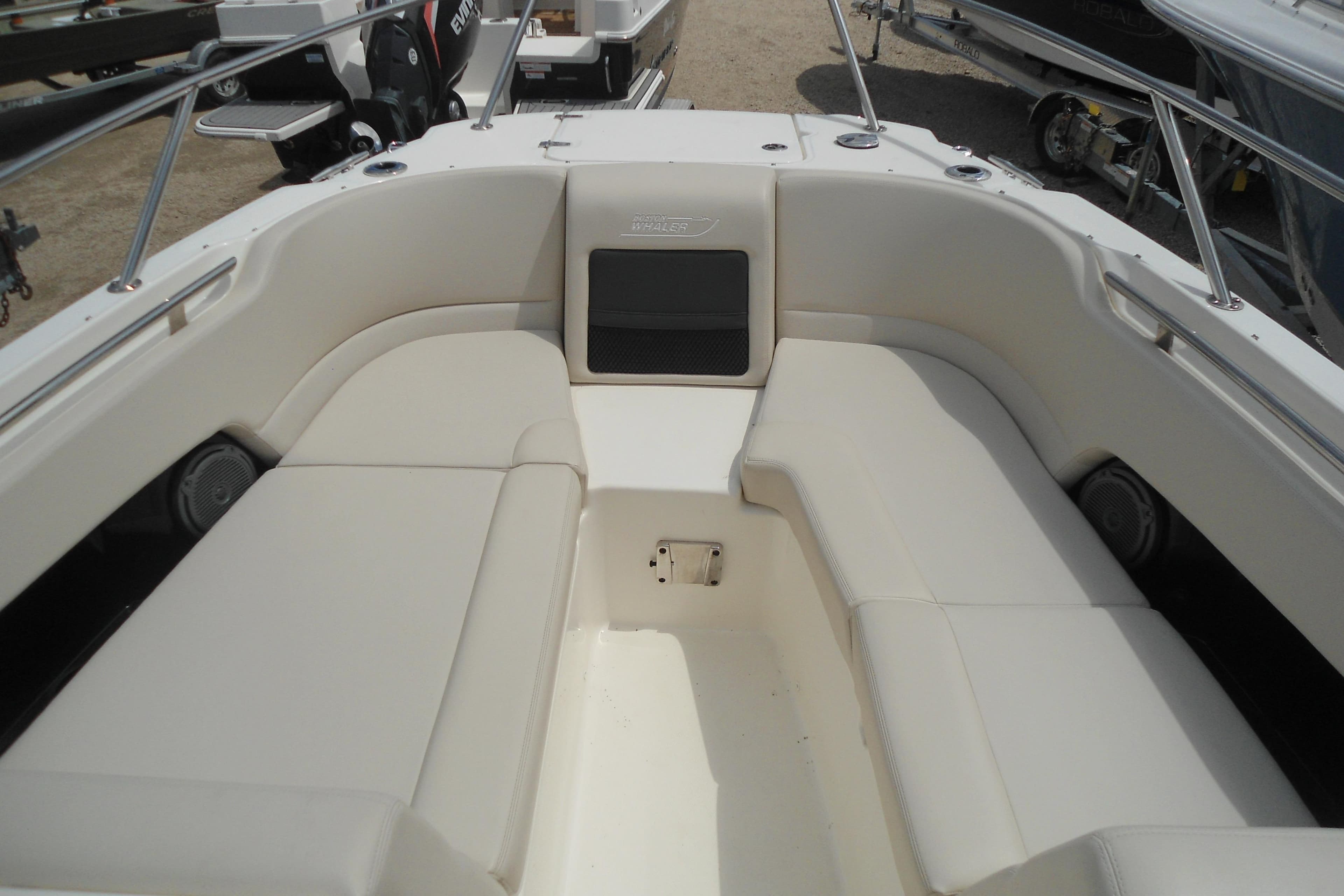 2019 Boston Whaler 230 Vantage boat interior with spacious seating and sleek design.
