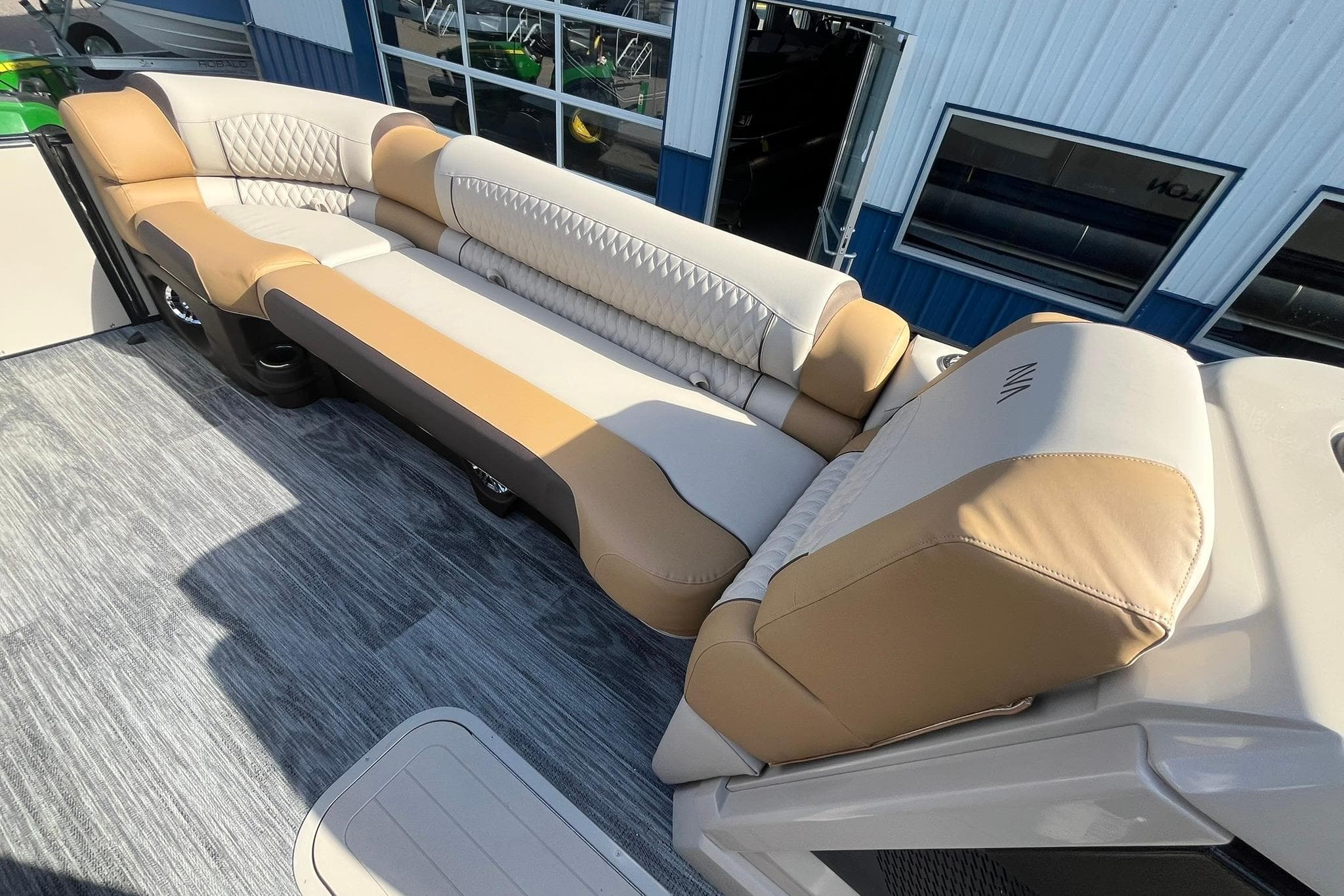 2026 Avalon Catalina Versatile Rear Bench with luxurious tan and cream seating.