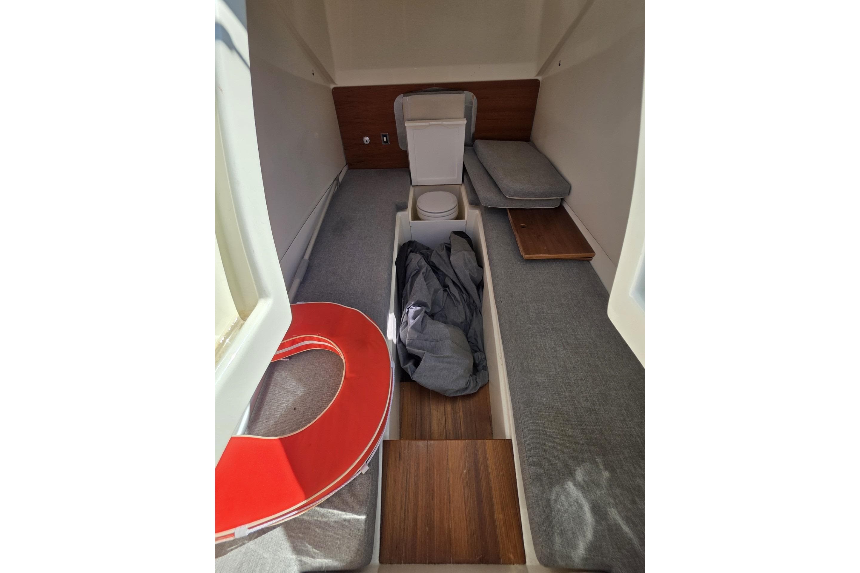 Interior cabin of 2019 NUOVAJOLLY Prince 38 CC boat with seating and storage.