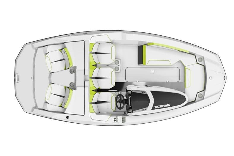 Top view of 2017 Scarab 165 G boat with seating layout.
