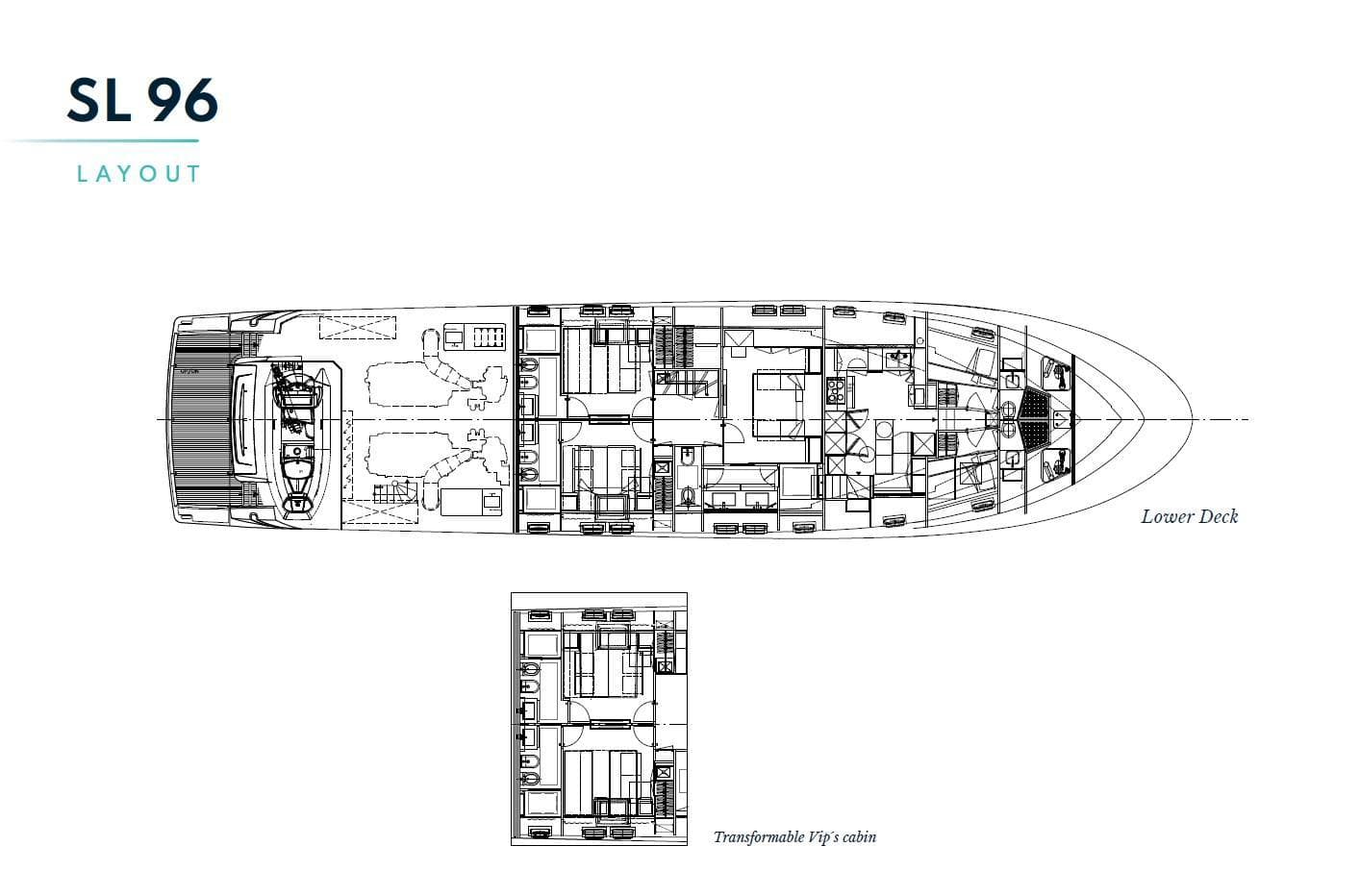 Sanlorenzo SL96 2016 yacht lower deck layout blueprint.